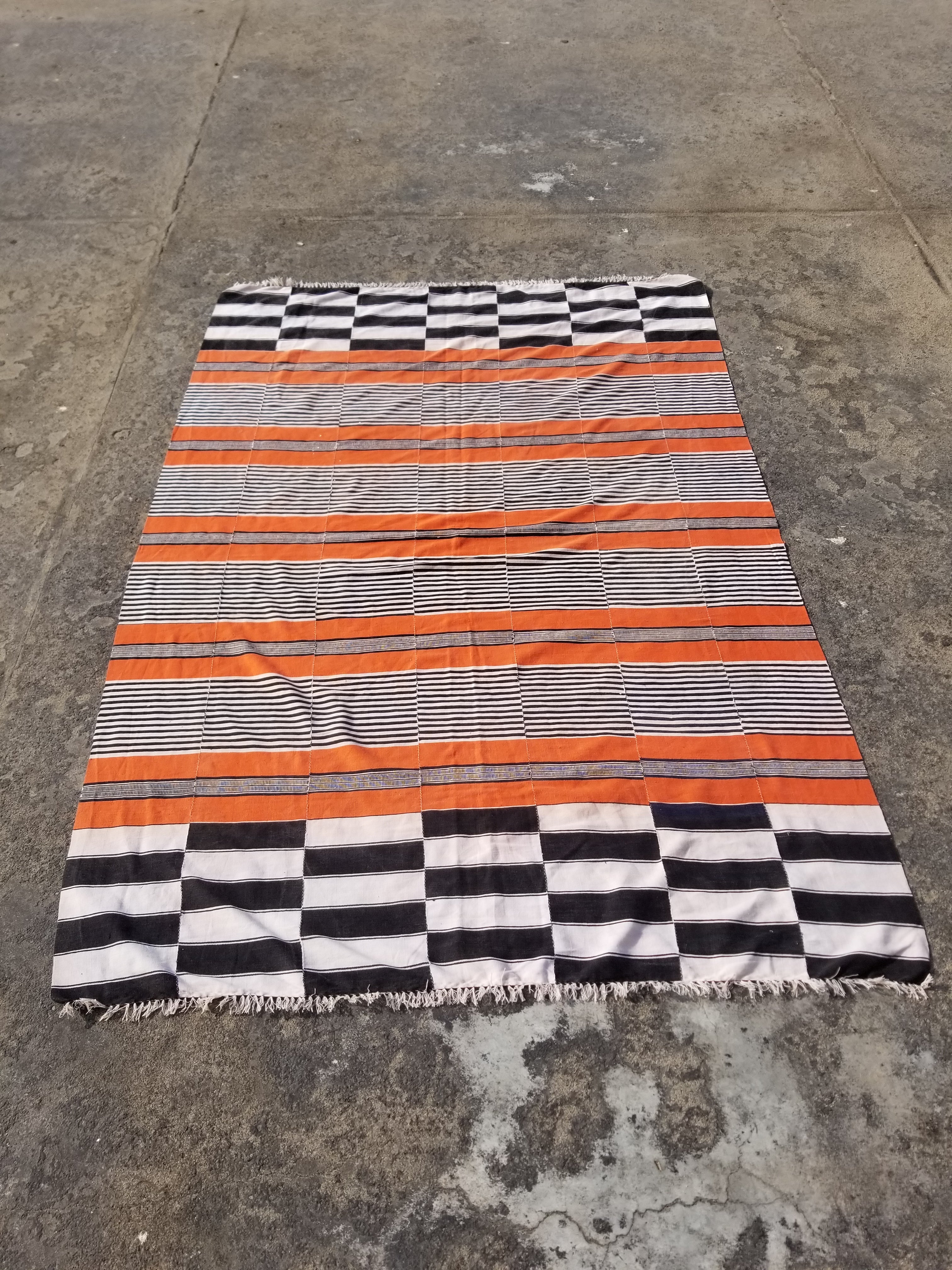 Vintage Traditional Handmade Africa Fulani Striped Wool Multicolor Kilim 193x129
