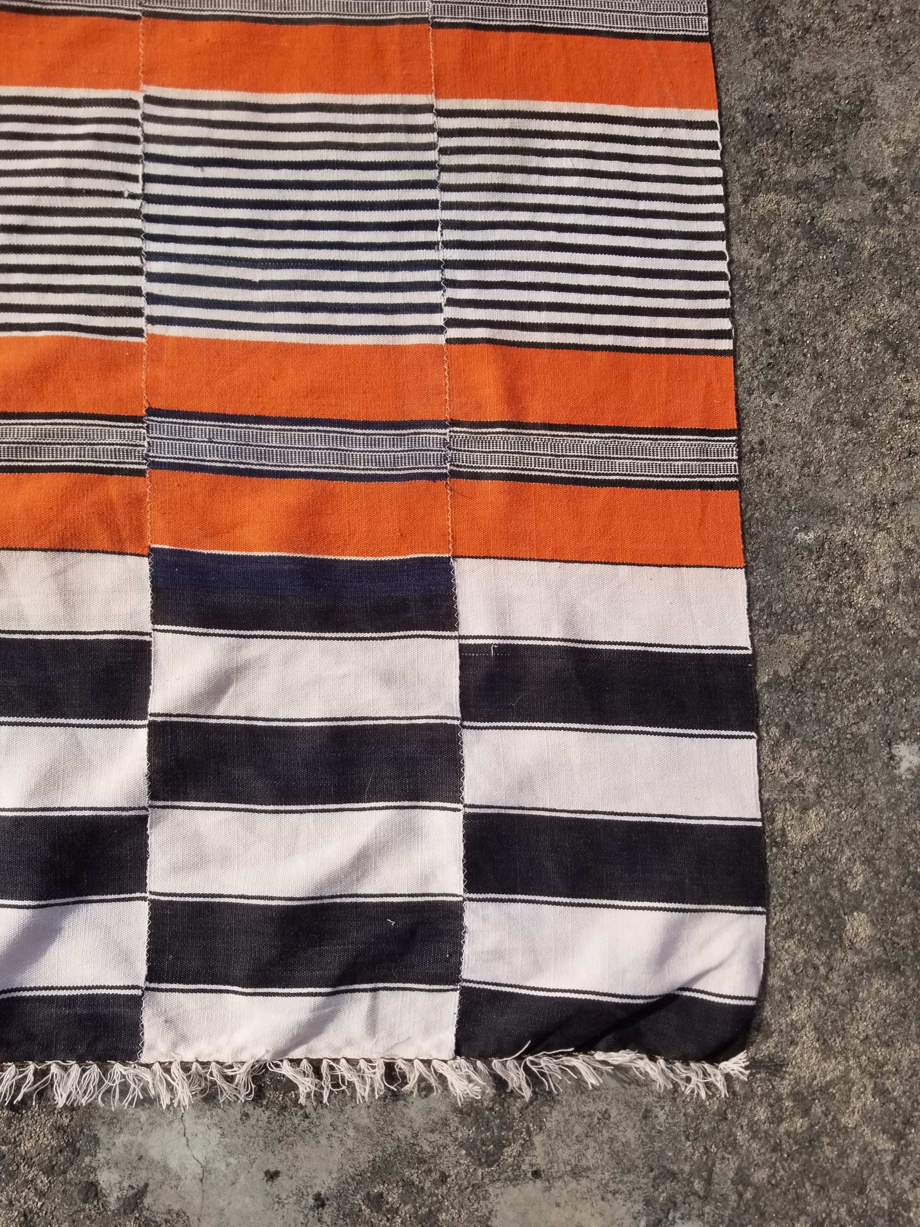 Vintage Traditional Handmade Africa Fulani Striped Wool Multicolor Kilim 193x129