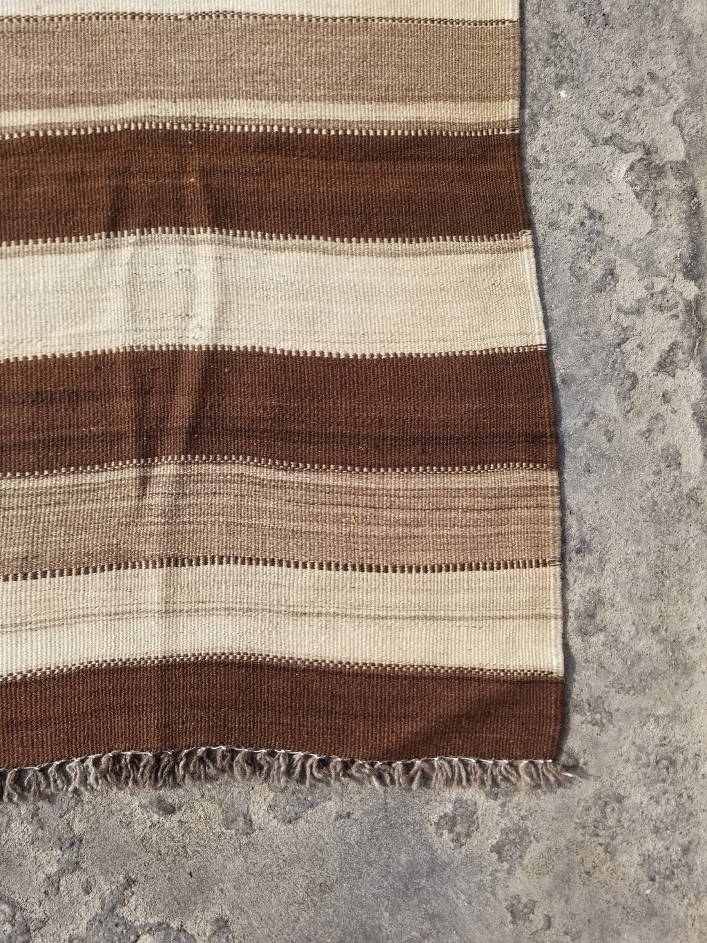 Vintage Traditional Handmade Turkish Striped Wool Brown Kilim 205x142cm