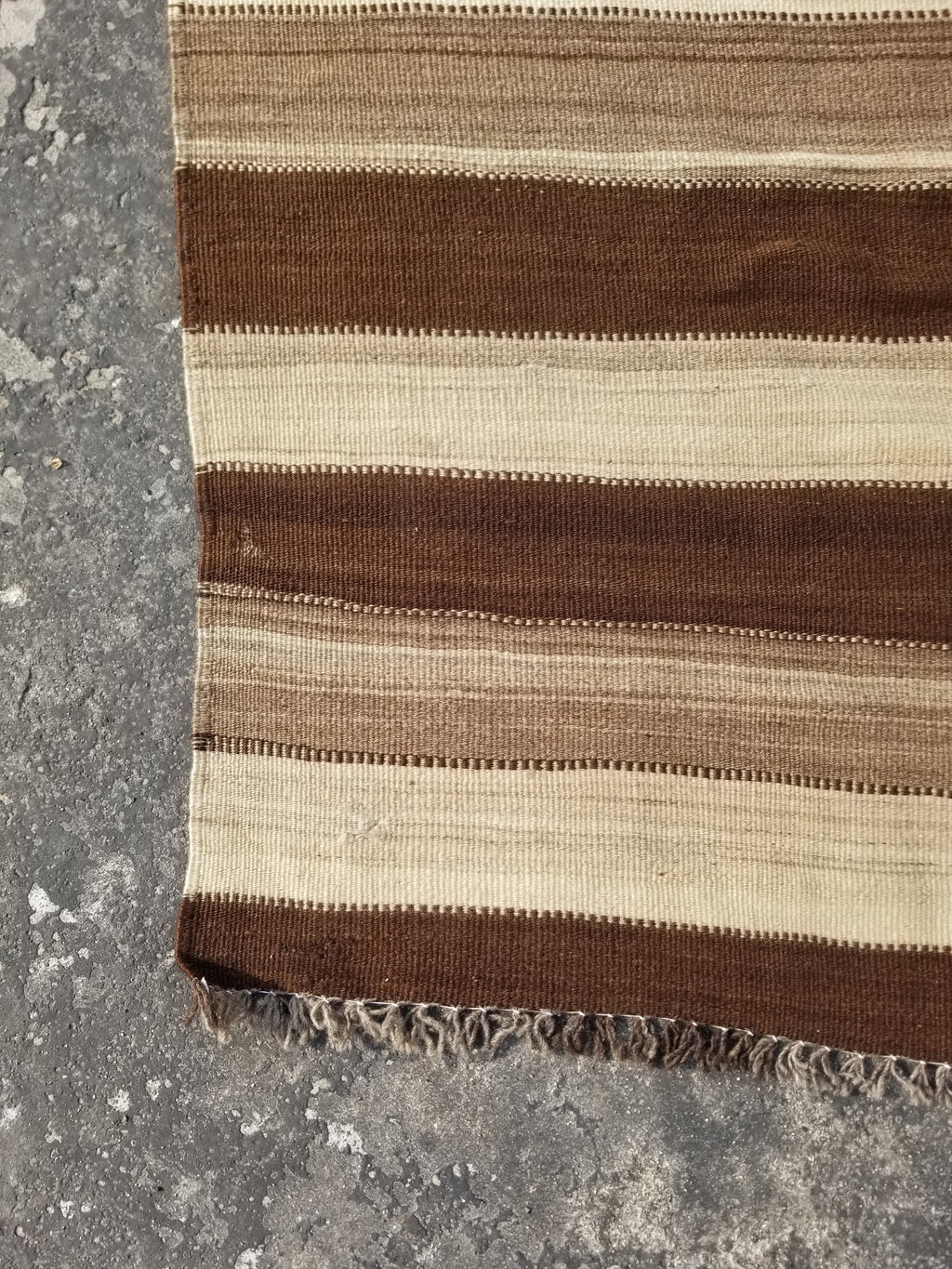 Vintage Traditional Handmade Turkish Striped Wool Brown Kilim 205x142cm