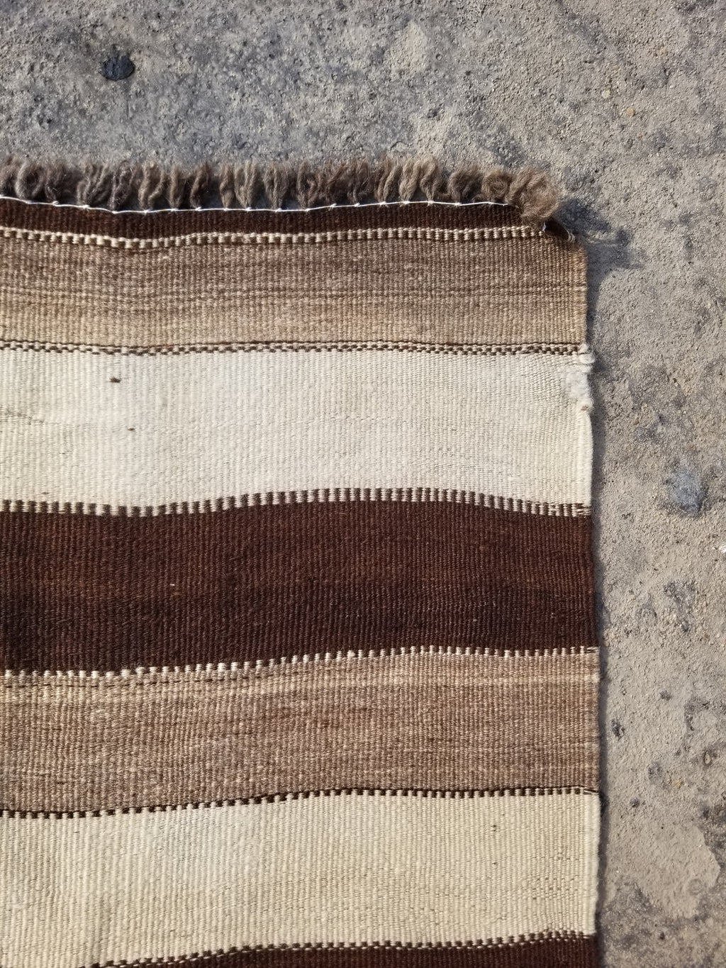 Vintage Traditional Handmade Turkish Striped Wool Brown Kilim 205x142cm