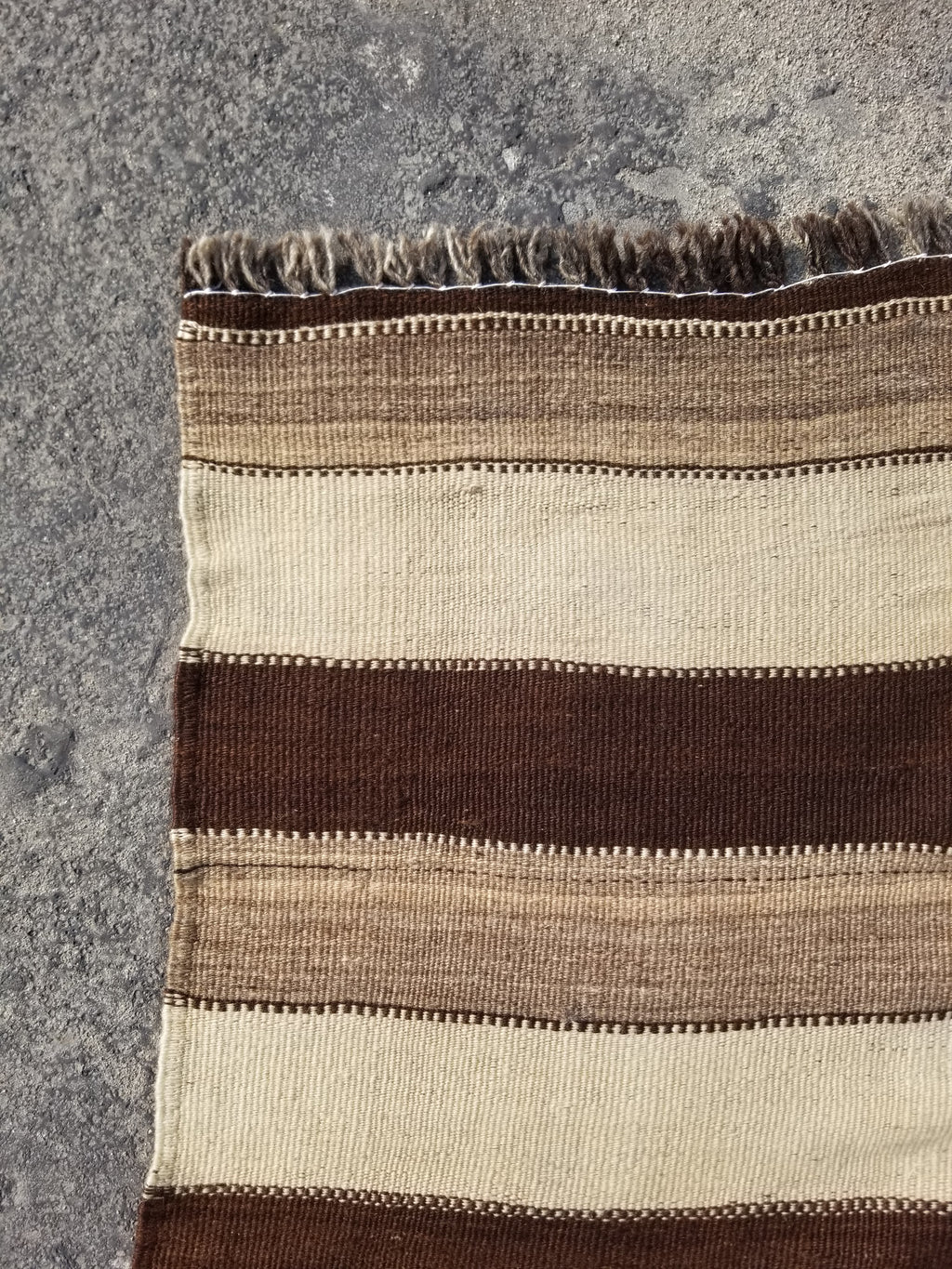 Vintage Traditional Handmade Turkish Striped Wool Brown Kilim 205x142cm