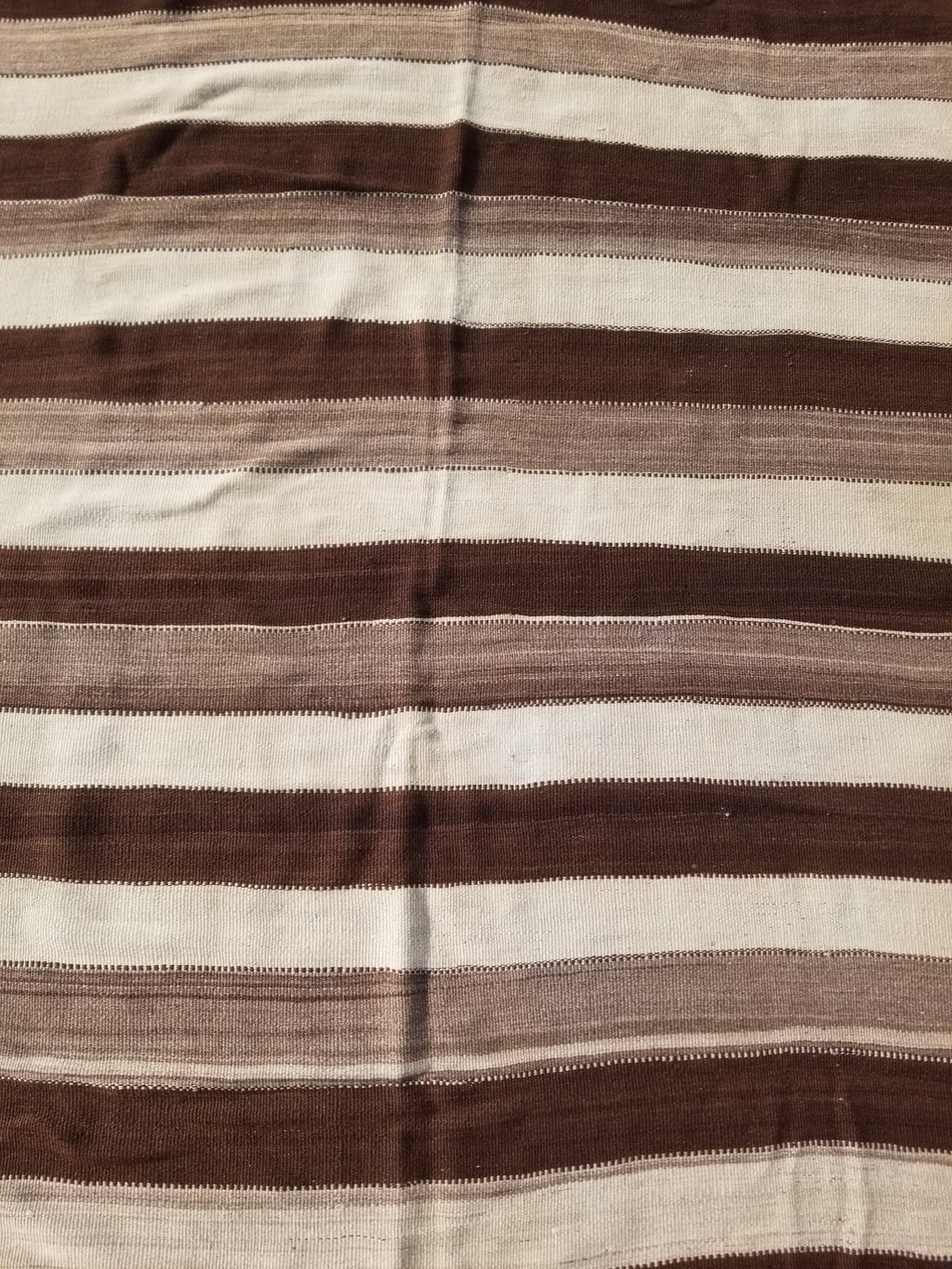 Vintage Traditional Handmade Turkish Striped Wool Brown Kilim 205x142cm