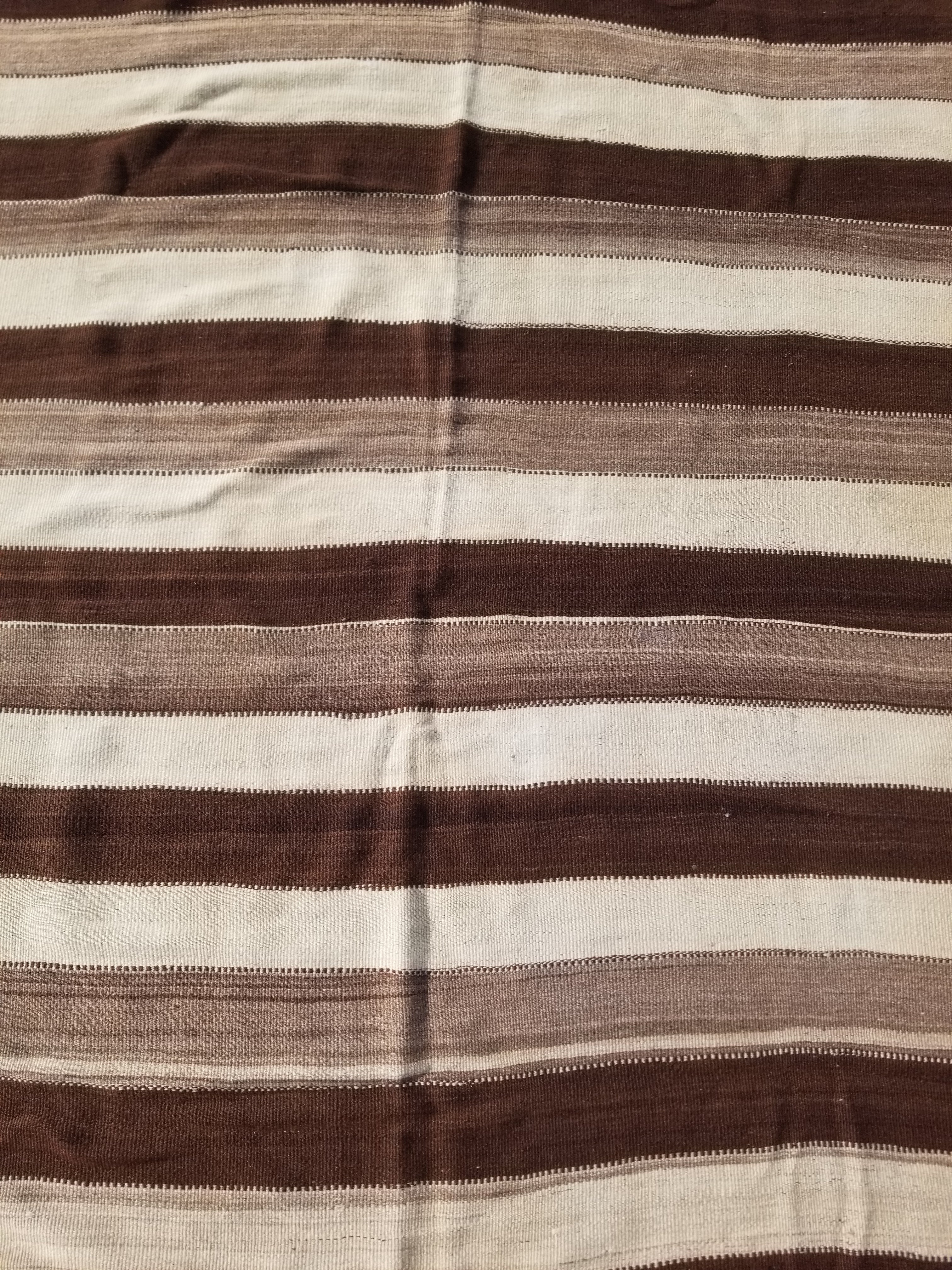 Vintage Traditional Handmade Turkish Striped Wool Brown Kilim 205x142cm