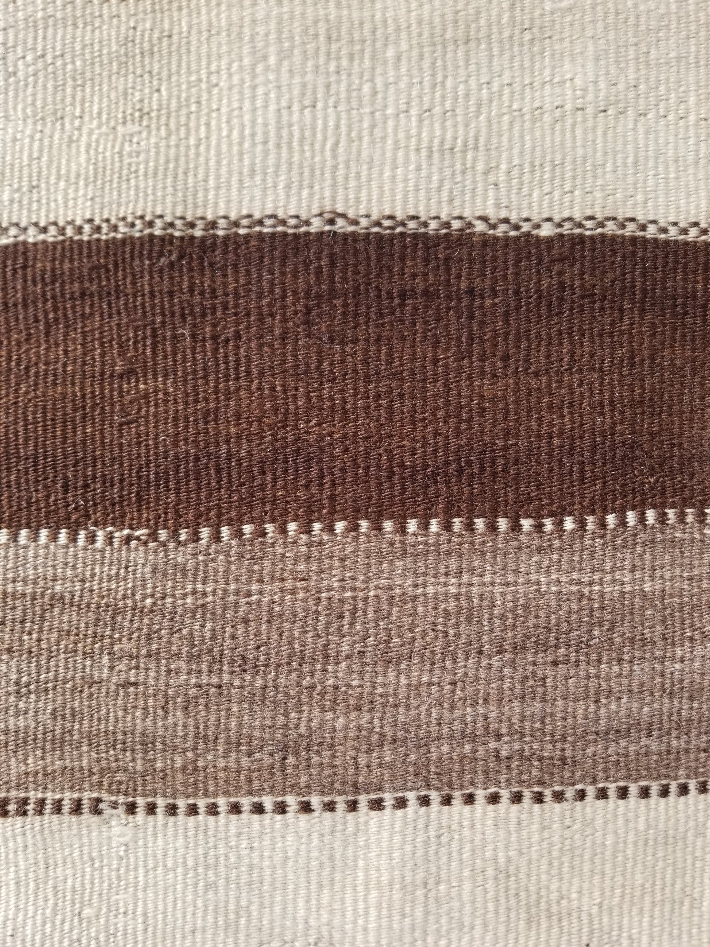 Vintage Traditional Handmade Turkish Striped Wool Brown Kilim 205x142cm