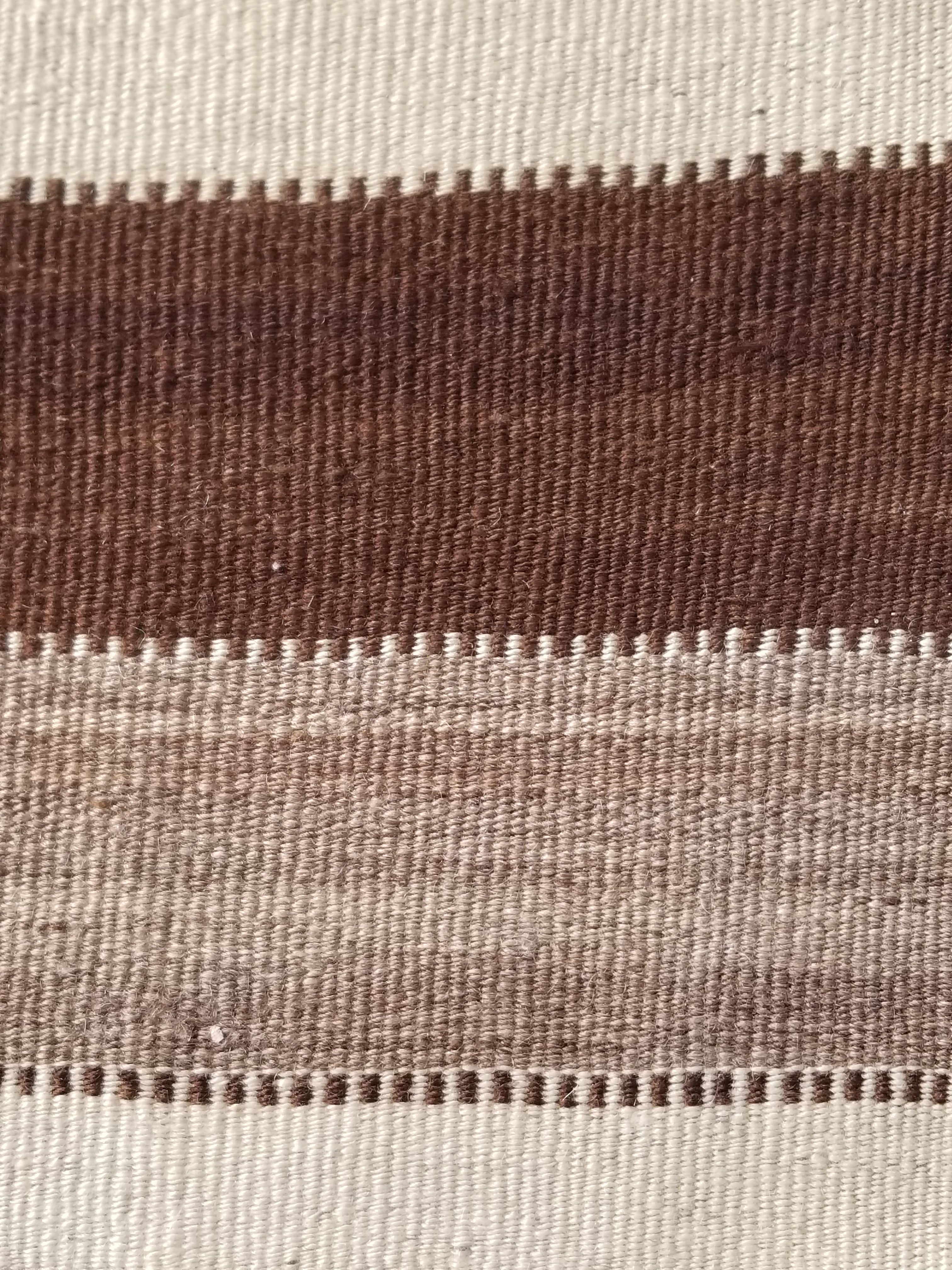 Vintage Traditional Handmade Turkish Striped Wool Brown Kilim 205x142cm