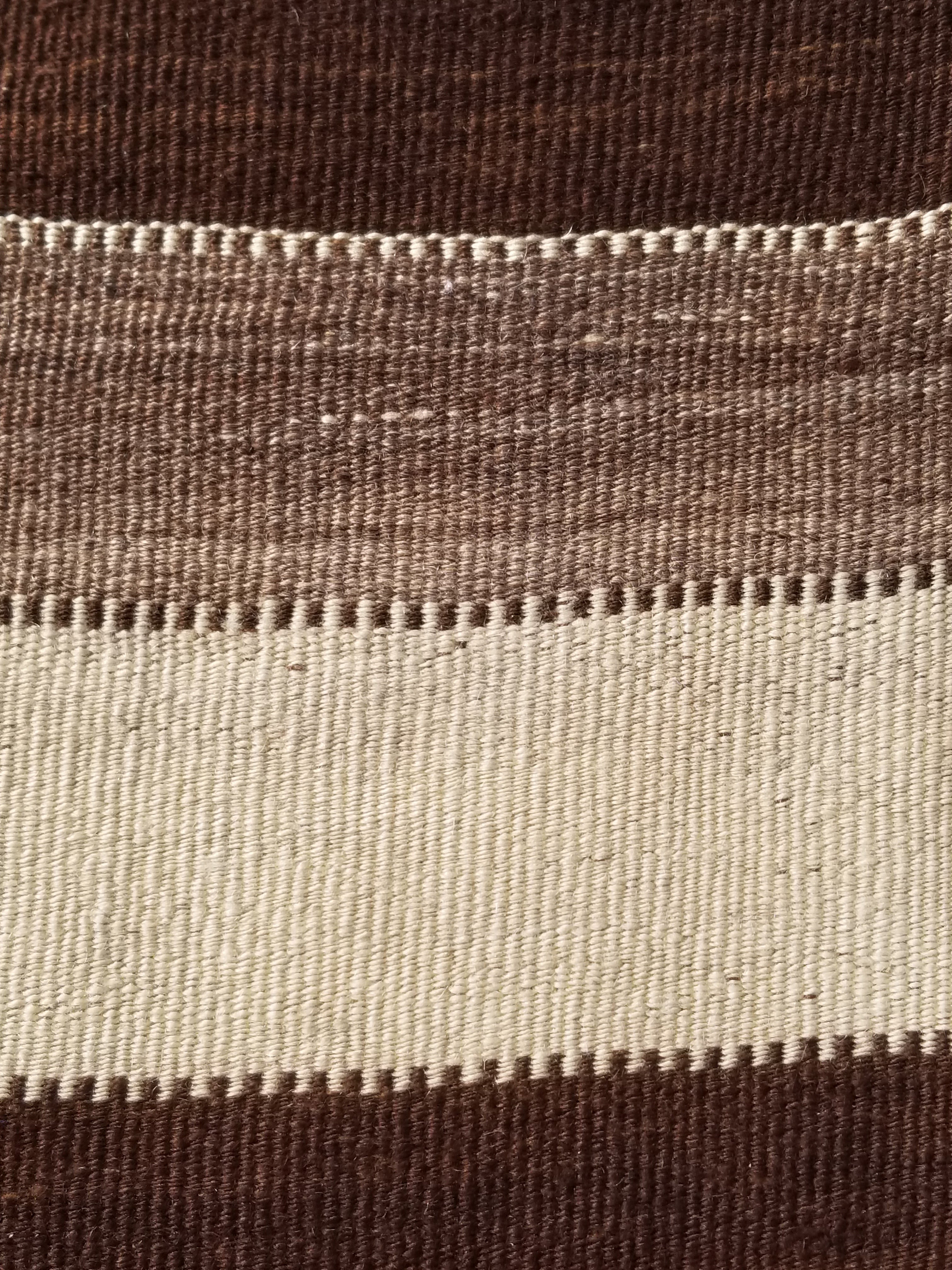 Vintage Traditional Handmade Turkish Striped Wool Brown Kilim 205x142cm