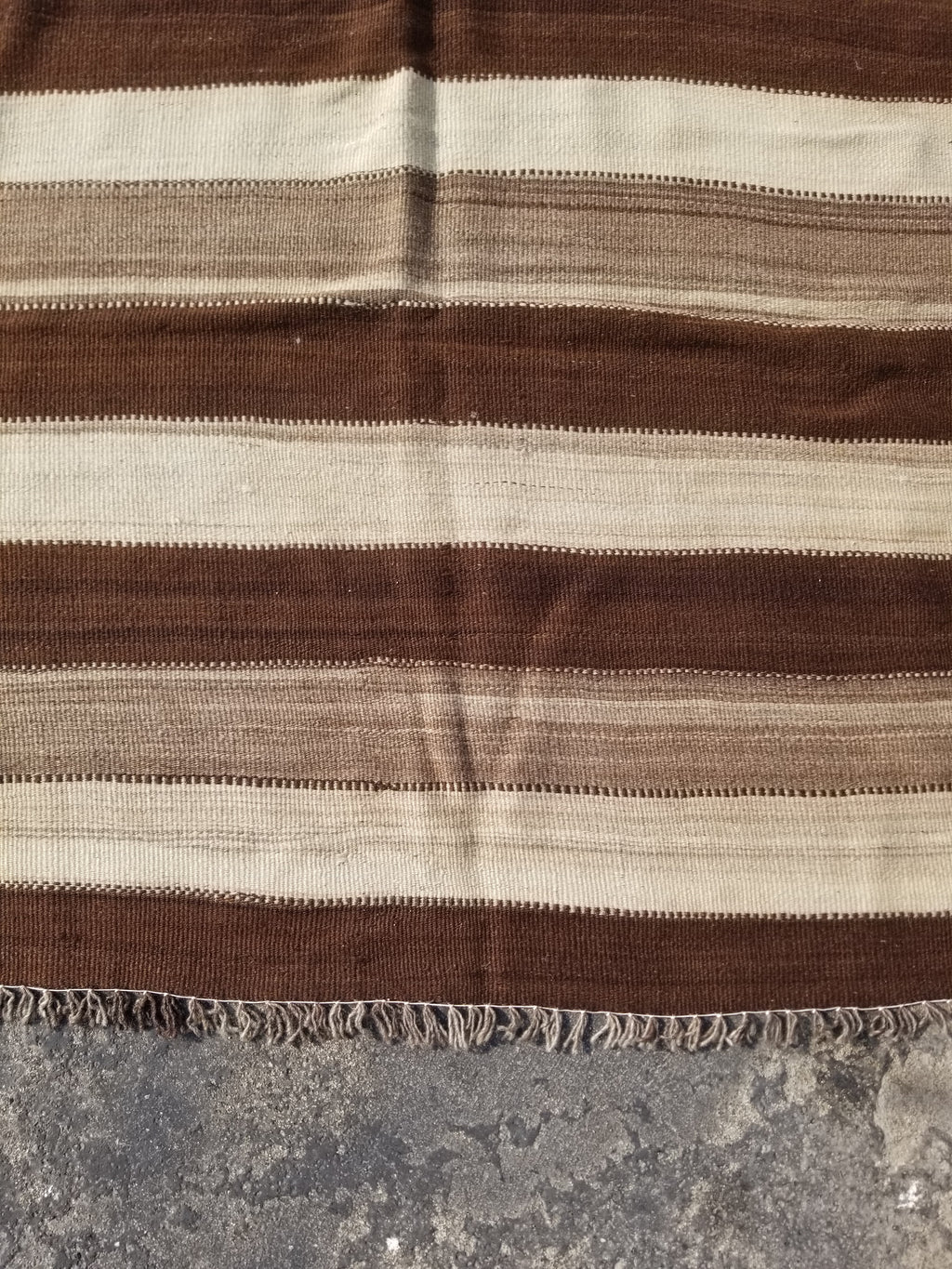 Vintage Traditional Handmade Turkish Striped Wool Brown Kilim 205x142cm
