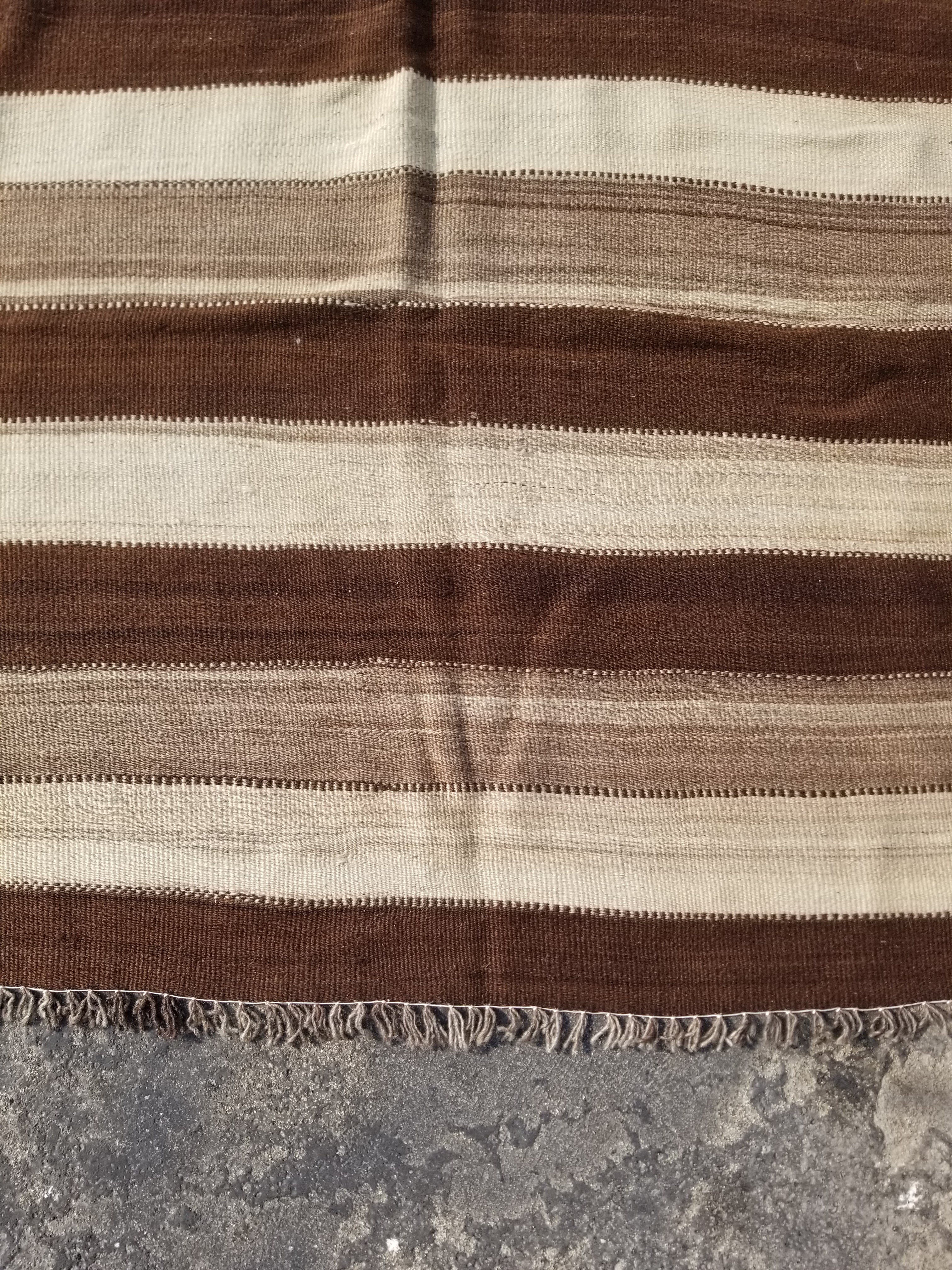 Vintage Traditional Handmade Turkish Striped Wool Brown Kilim 205x142cm
