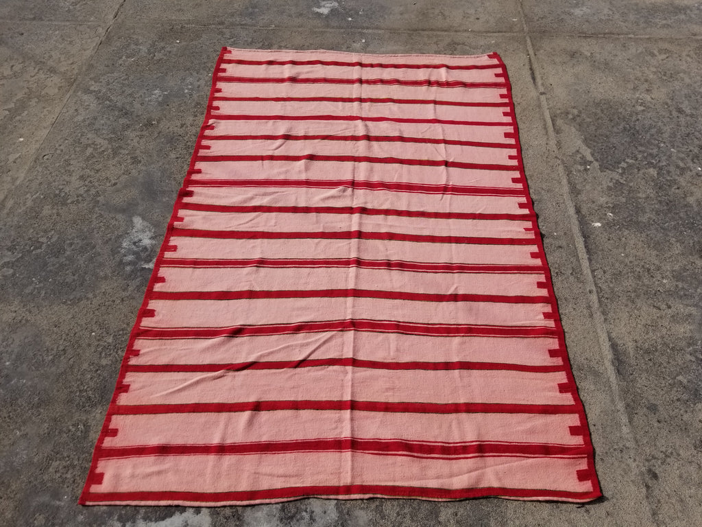 Vintage Traditional Handmade Oriental Red Striped Wool Kilim 210x137cm