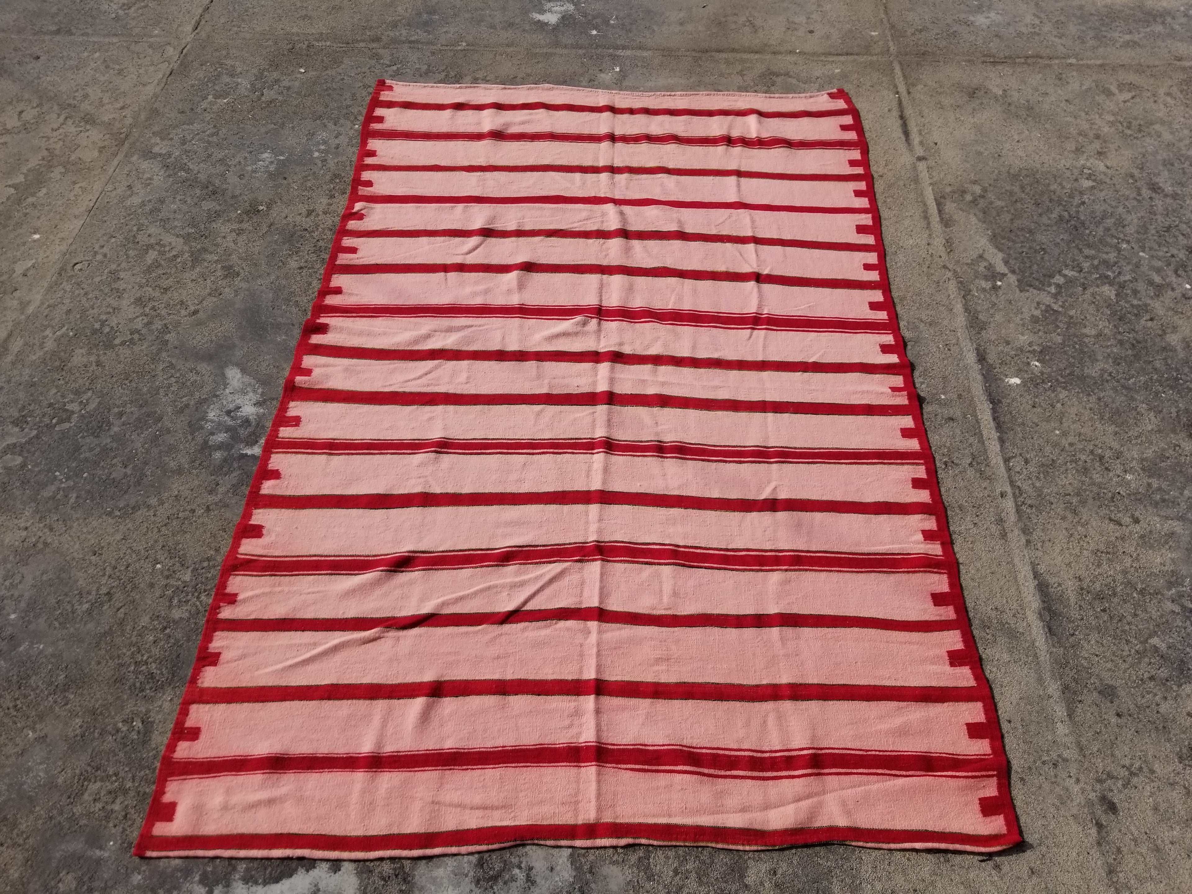 Vintage Traditional Handmade Oriental Red Striped Wool Kilim 210x137cm