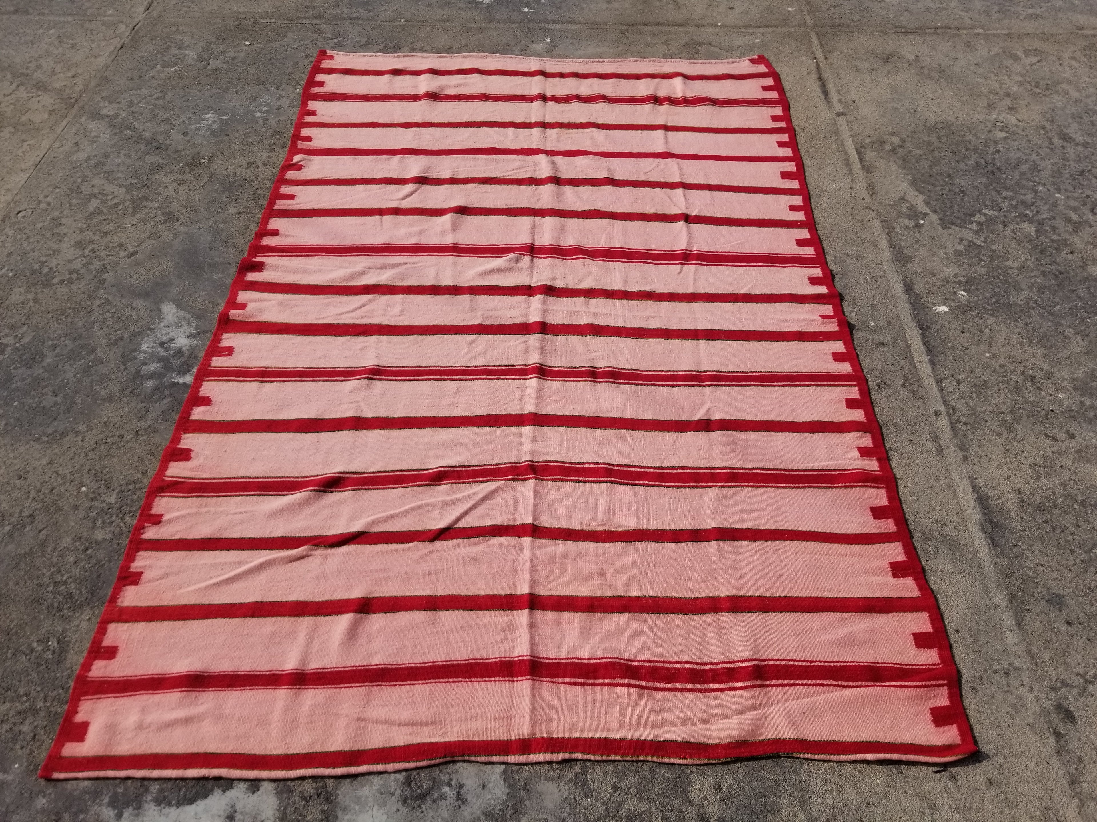 Vintage Traditional Handmade Oriental Red Striped Wool Kilim 210x137cm