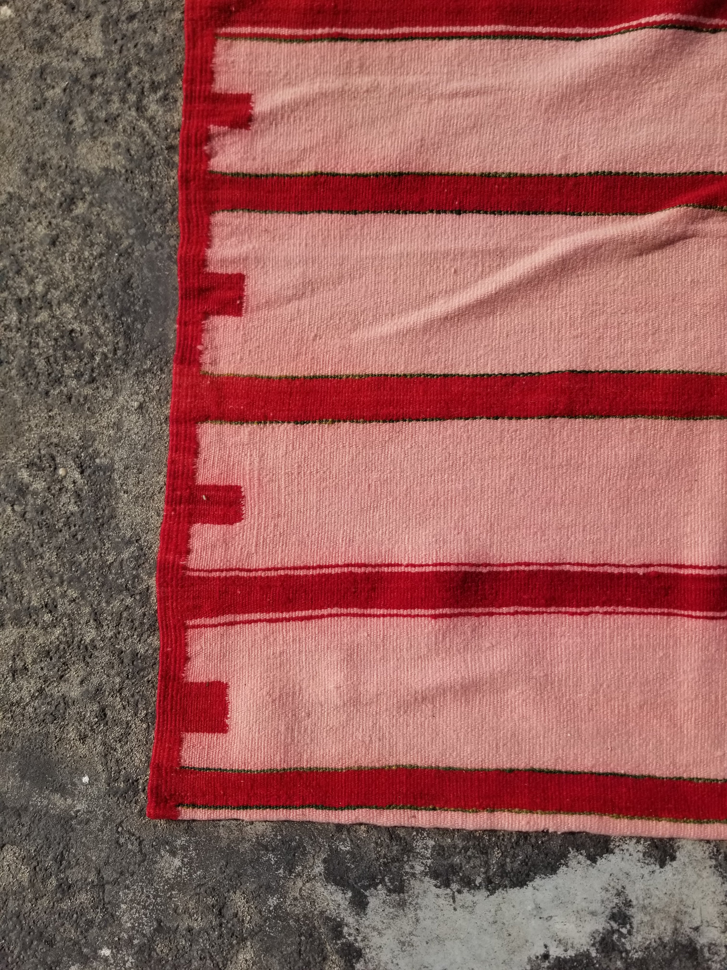 Vintage Traditional Handmade Oriental Red Striped Wool Kilim 210x137cm