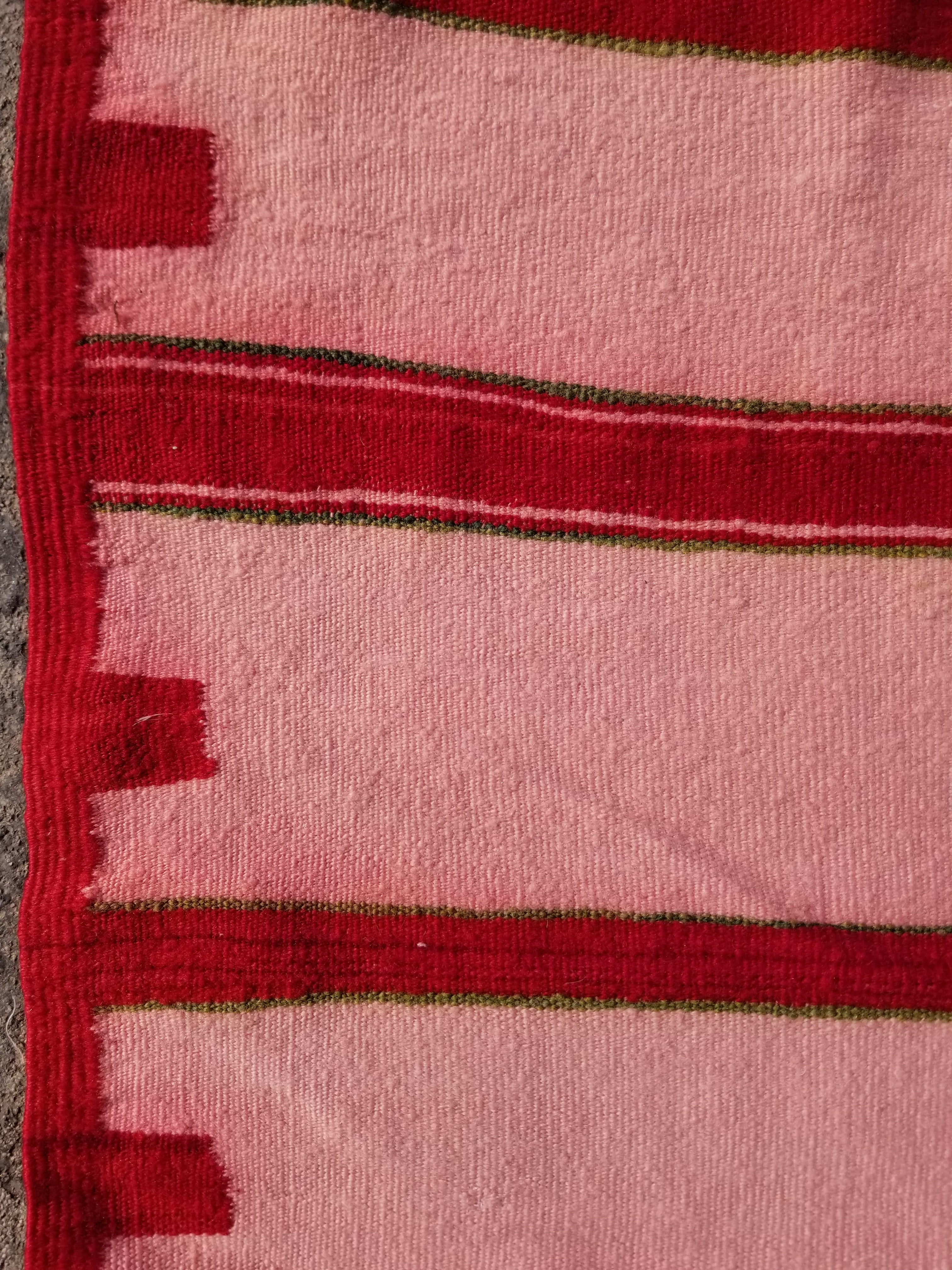 Vintage Traditional Handmade Oriental Red Striped Wool Kilim 210x137cm
