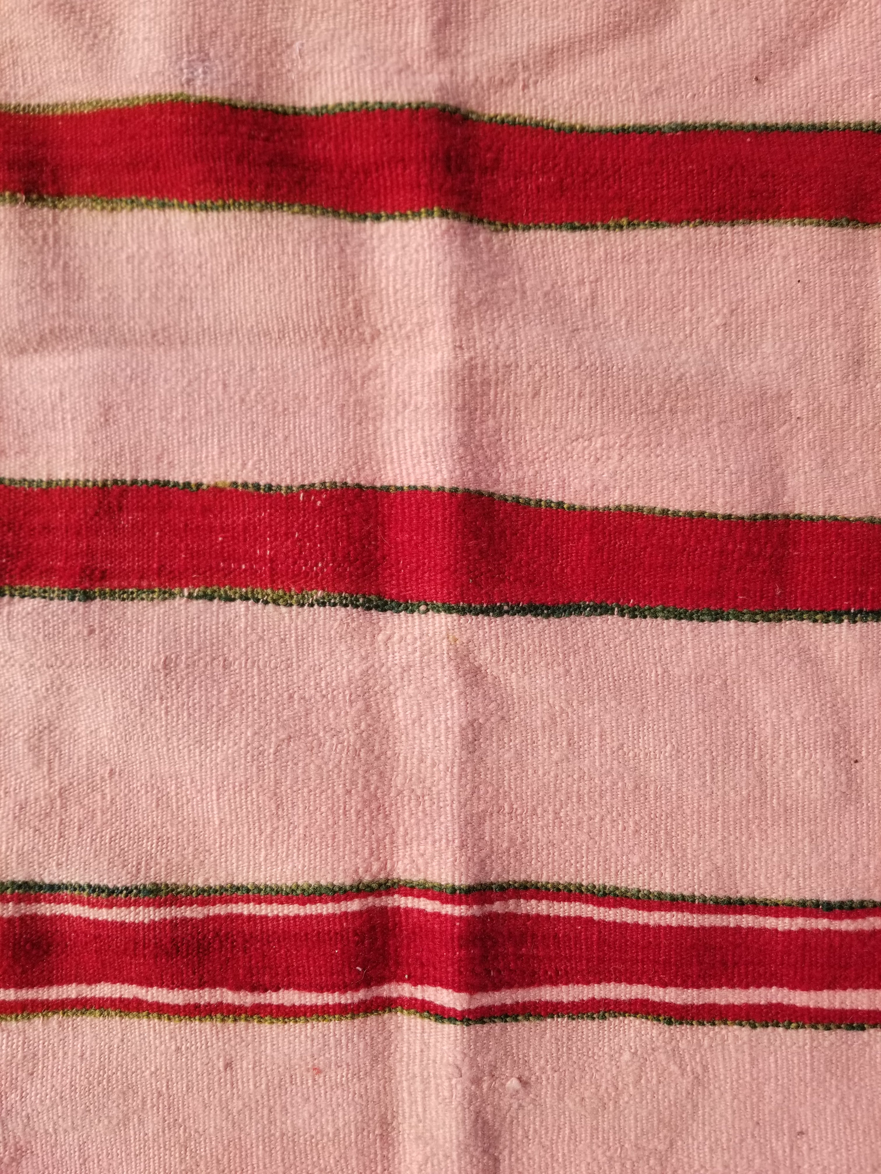 Vintage Traditional Handmade Oriental Red Striped Wool Kilim 210x137cm