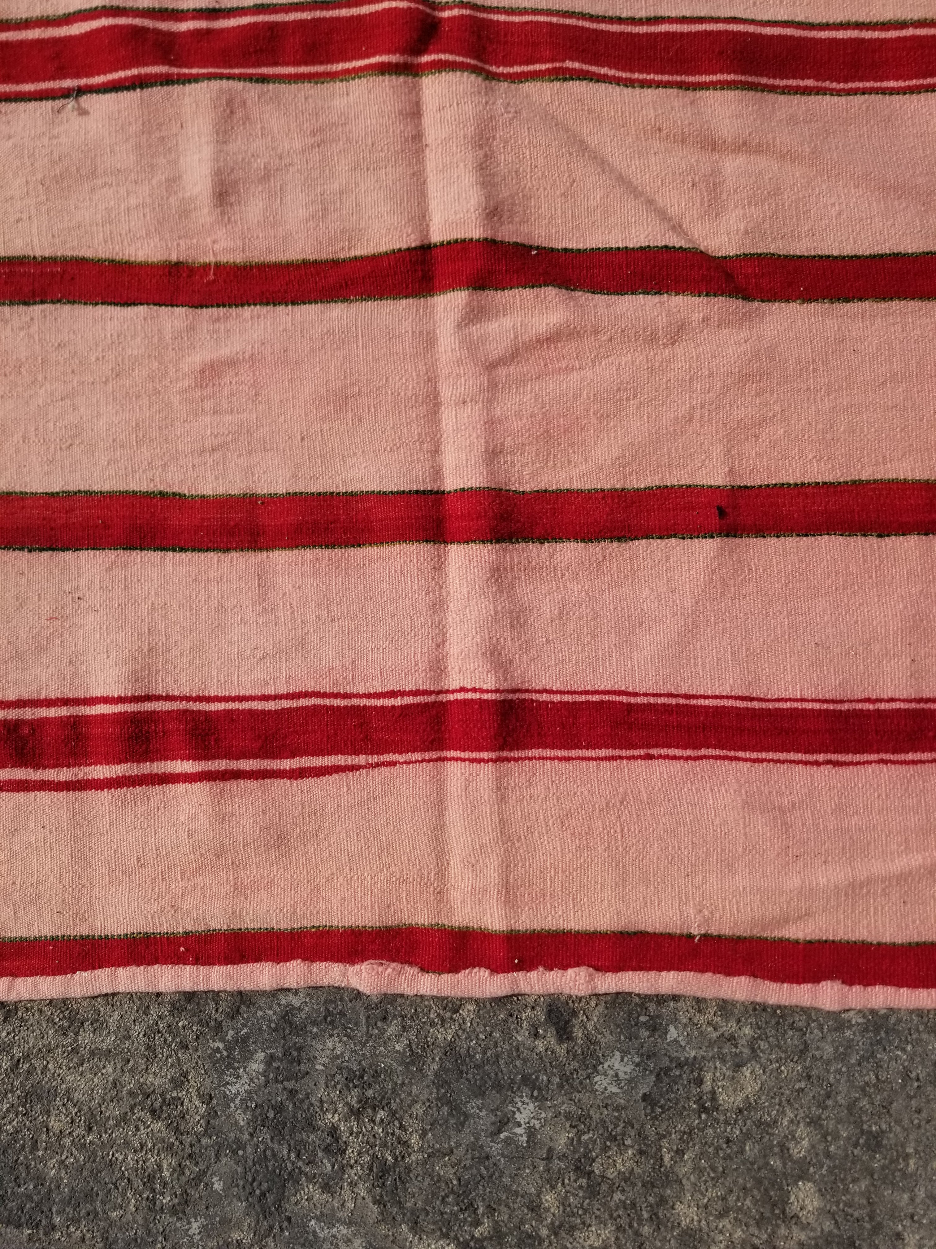 Vintage Traditional Handmade Oriental Red Striped Wool Kilim 210x137cm