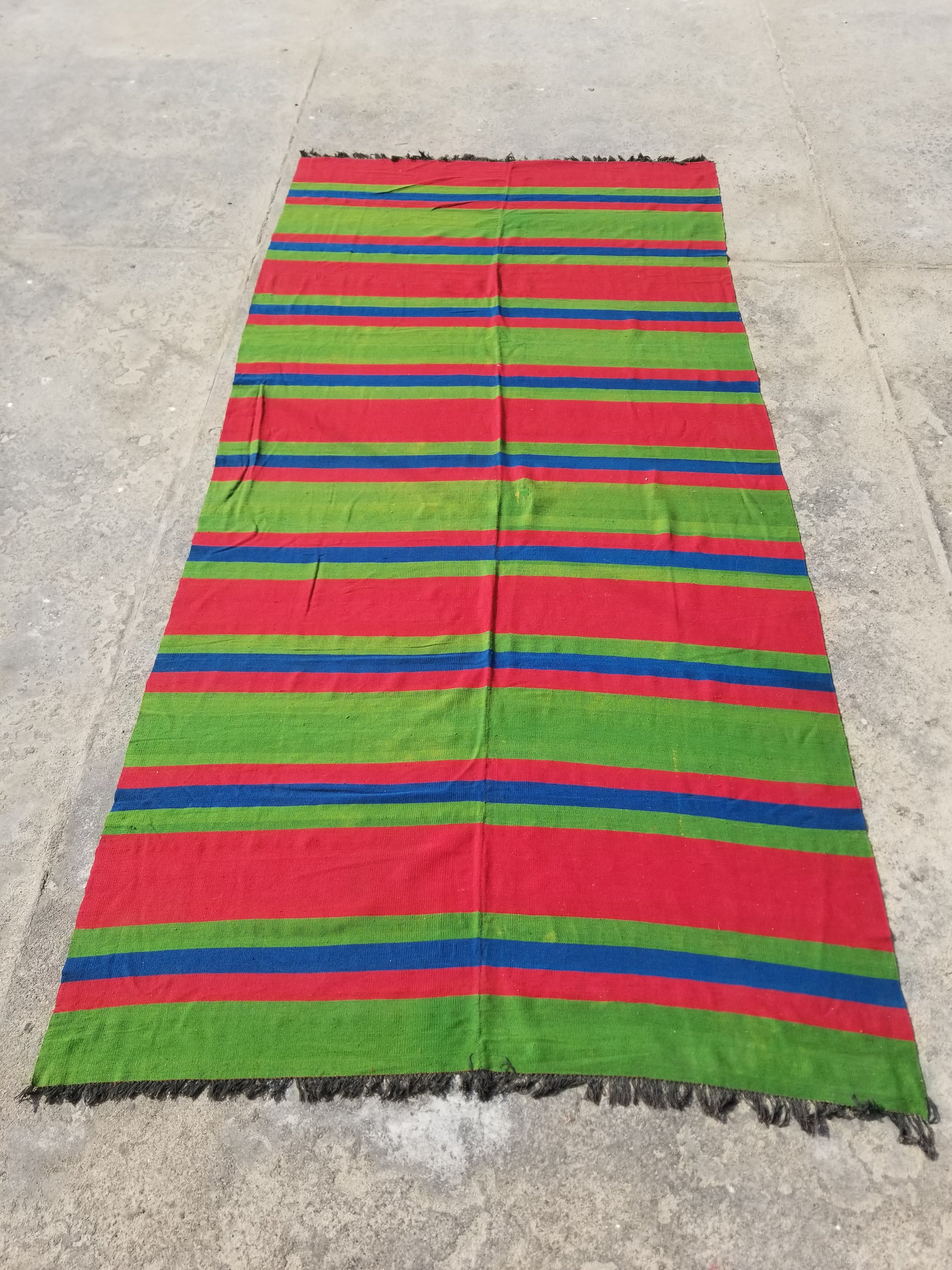 Vintage Traditional Handmade Oriental Striped Wool Multicolor Kilim 355x170cm