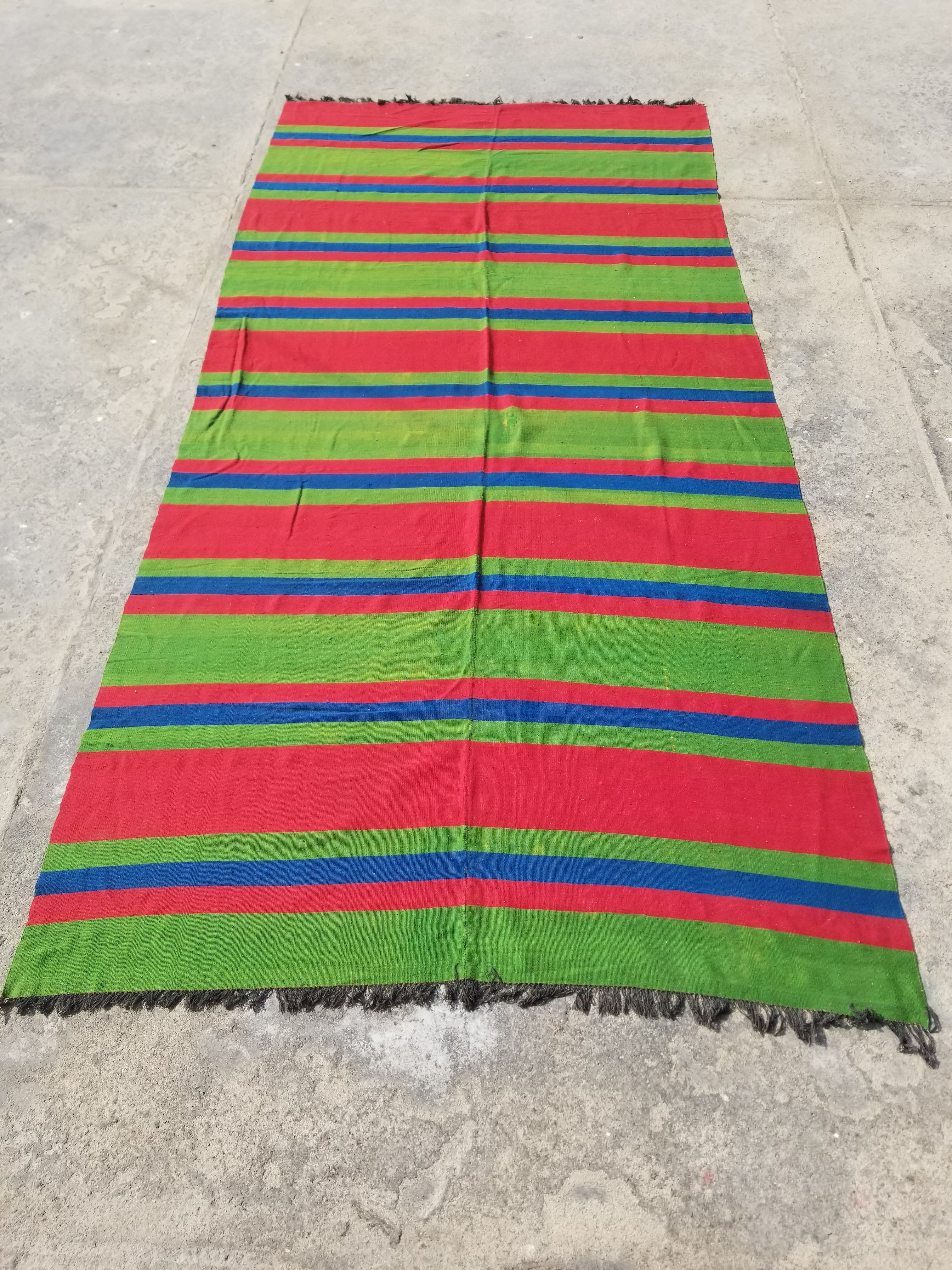 Vintage Traditional Handmade Oriental Striped Wool Multicolor Kilim 355x170cm
