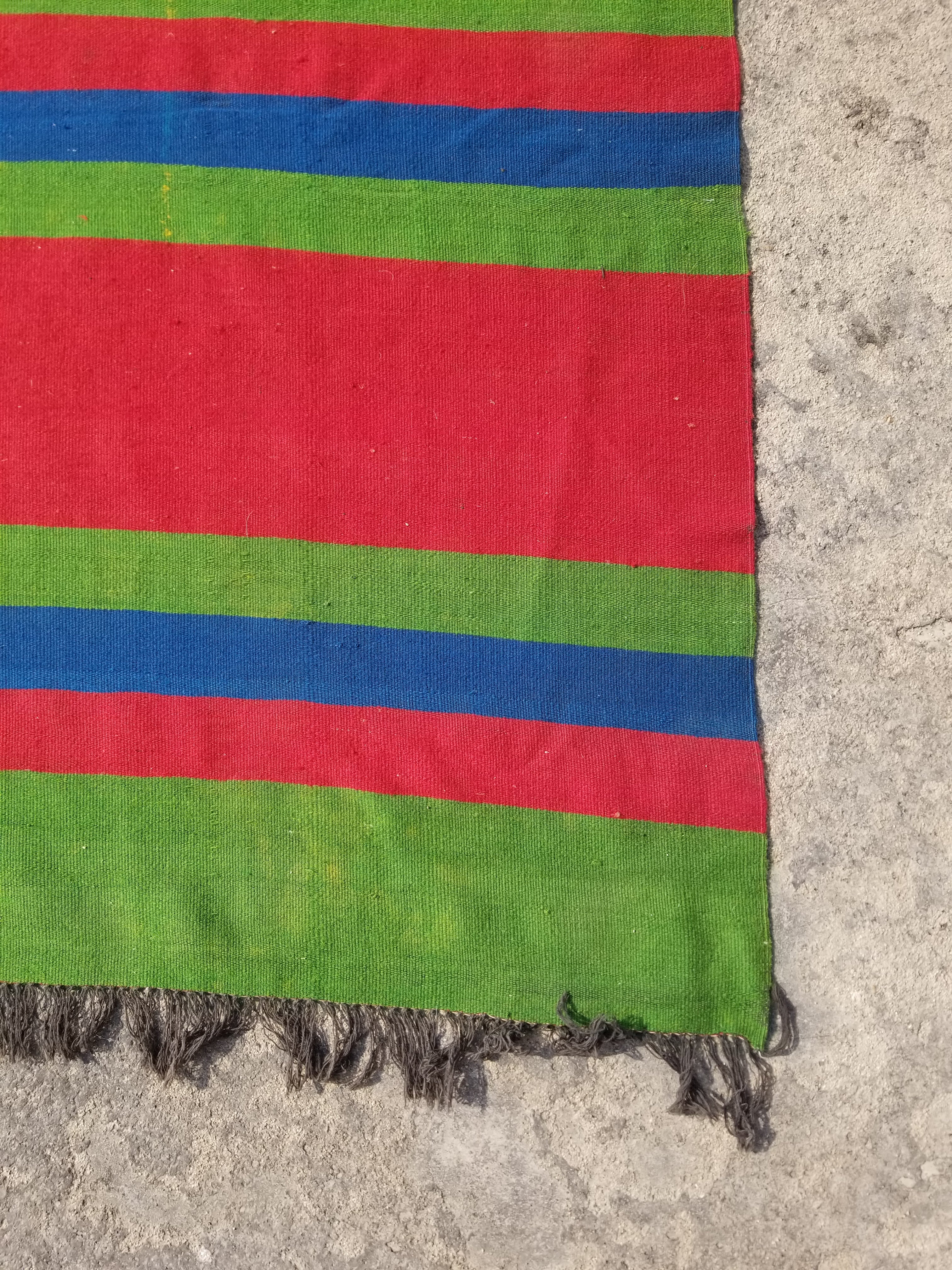 Vintage Traditional Handmade Oriental Striped Wool Multicolor Kilim 355x170cm