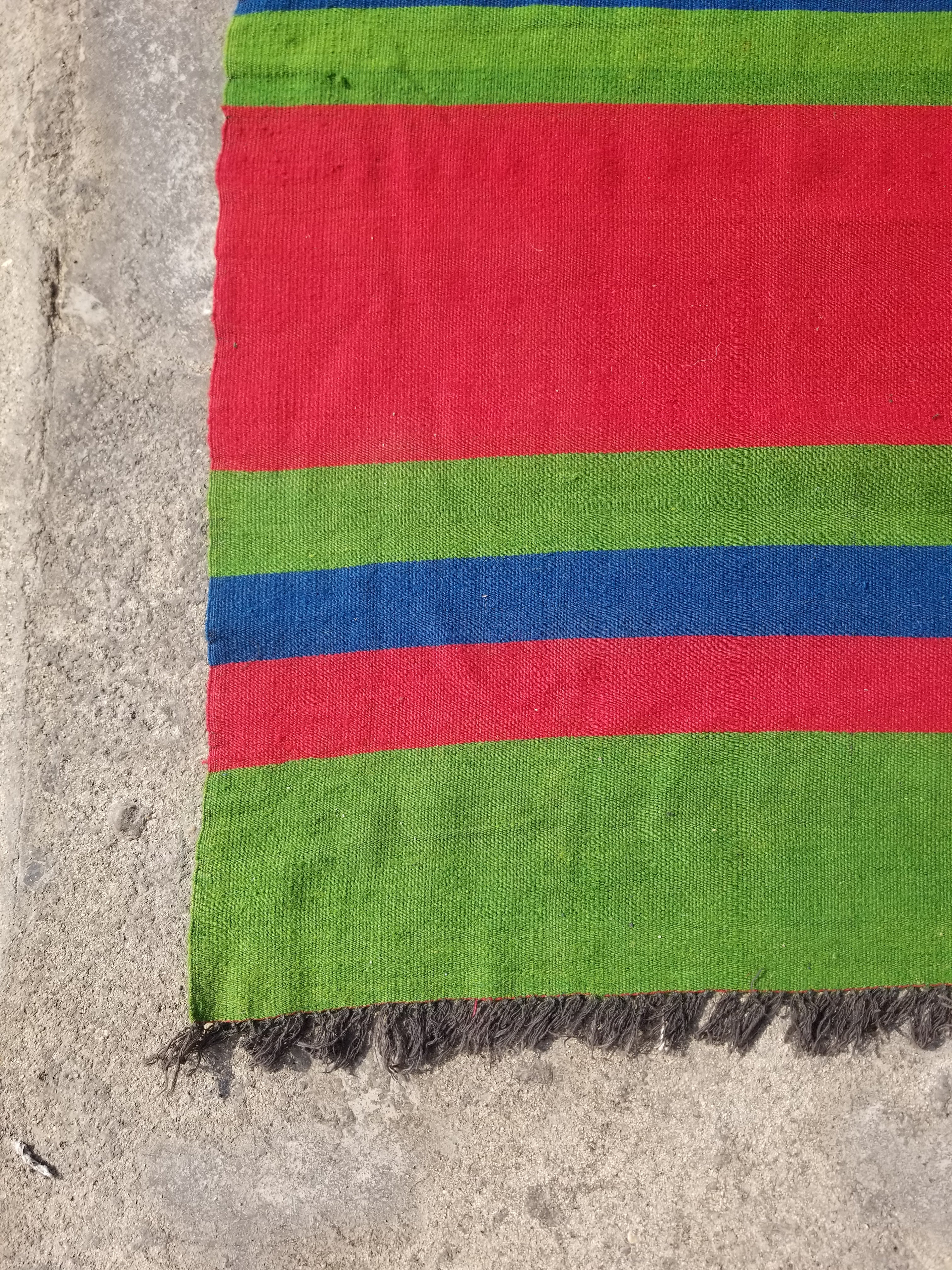 Vintage Traditional Handmade Oriental Striped Wool Multicolor Kilim 355x170cm