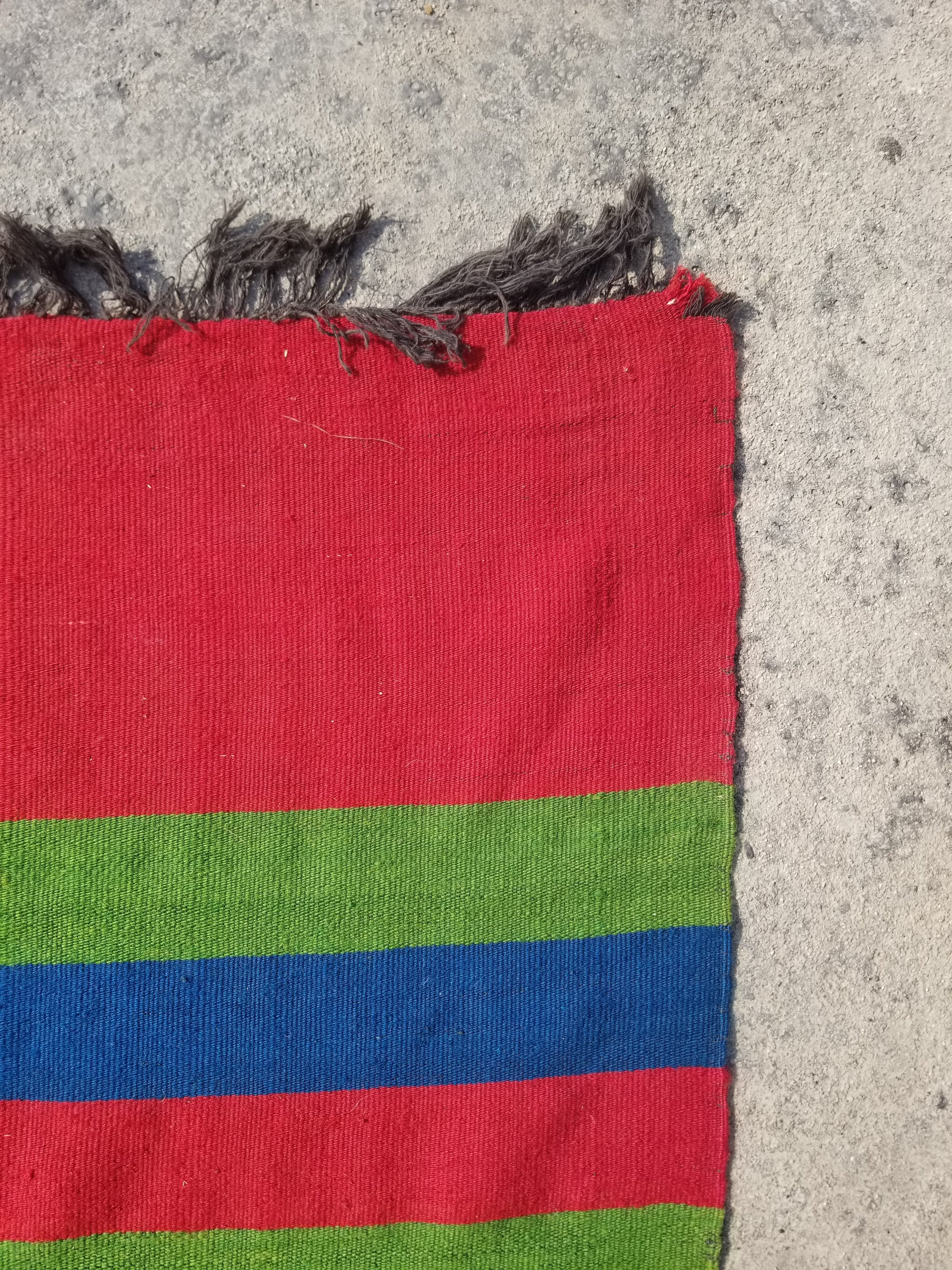Vintage Traditional Handmade Oriental Striped Wool Multicolor Kilim 355x170cm