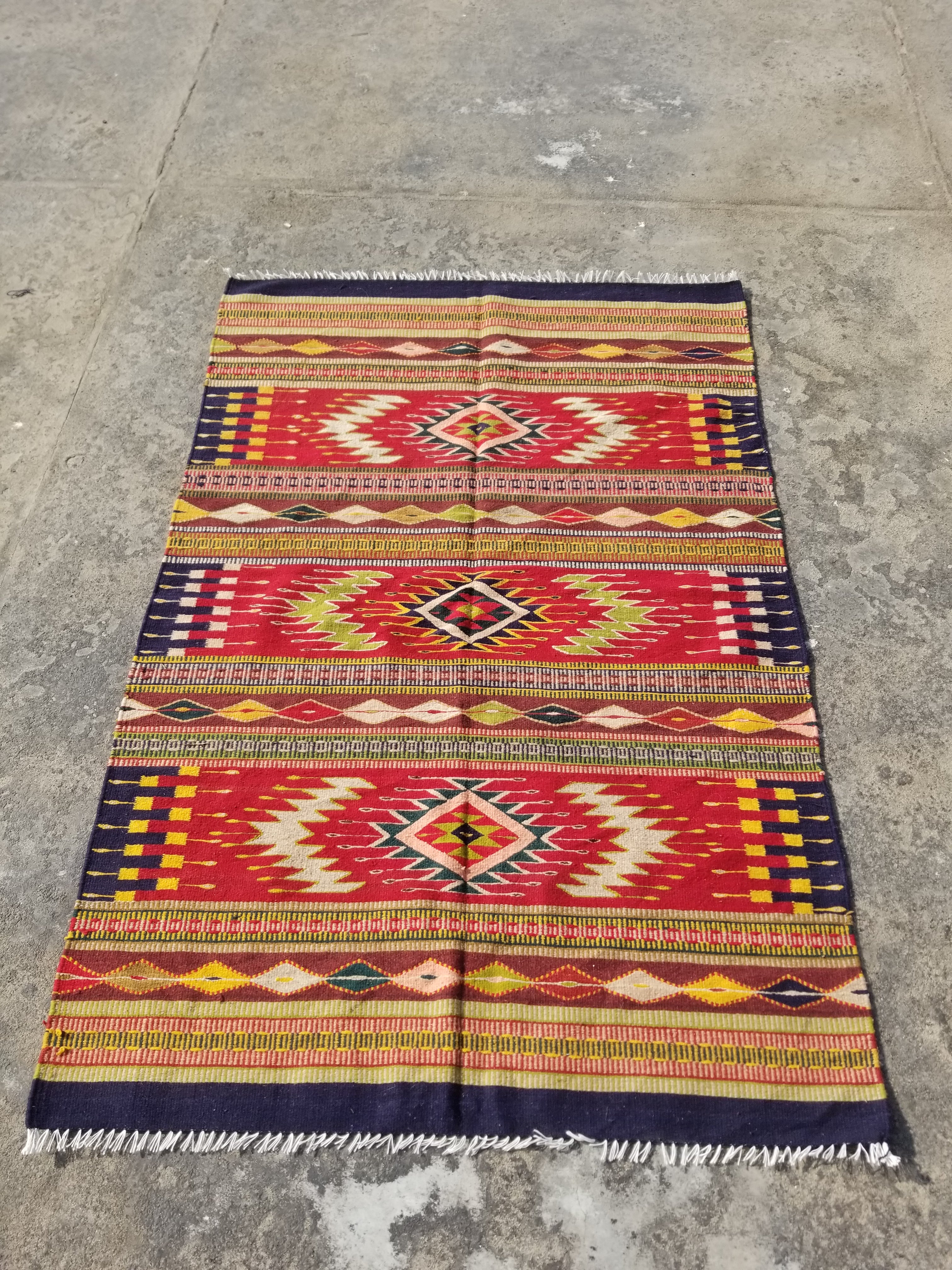 Vintage Traditional Handmade Mexican Wool Multicolor Kilim 193x124cm