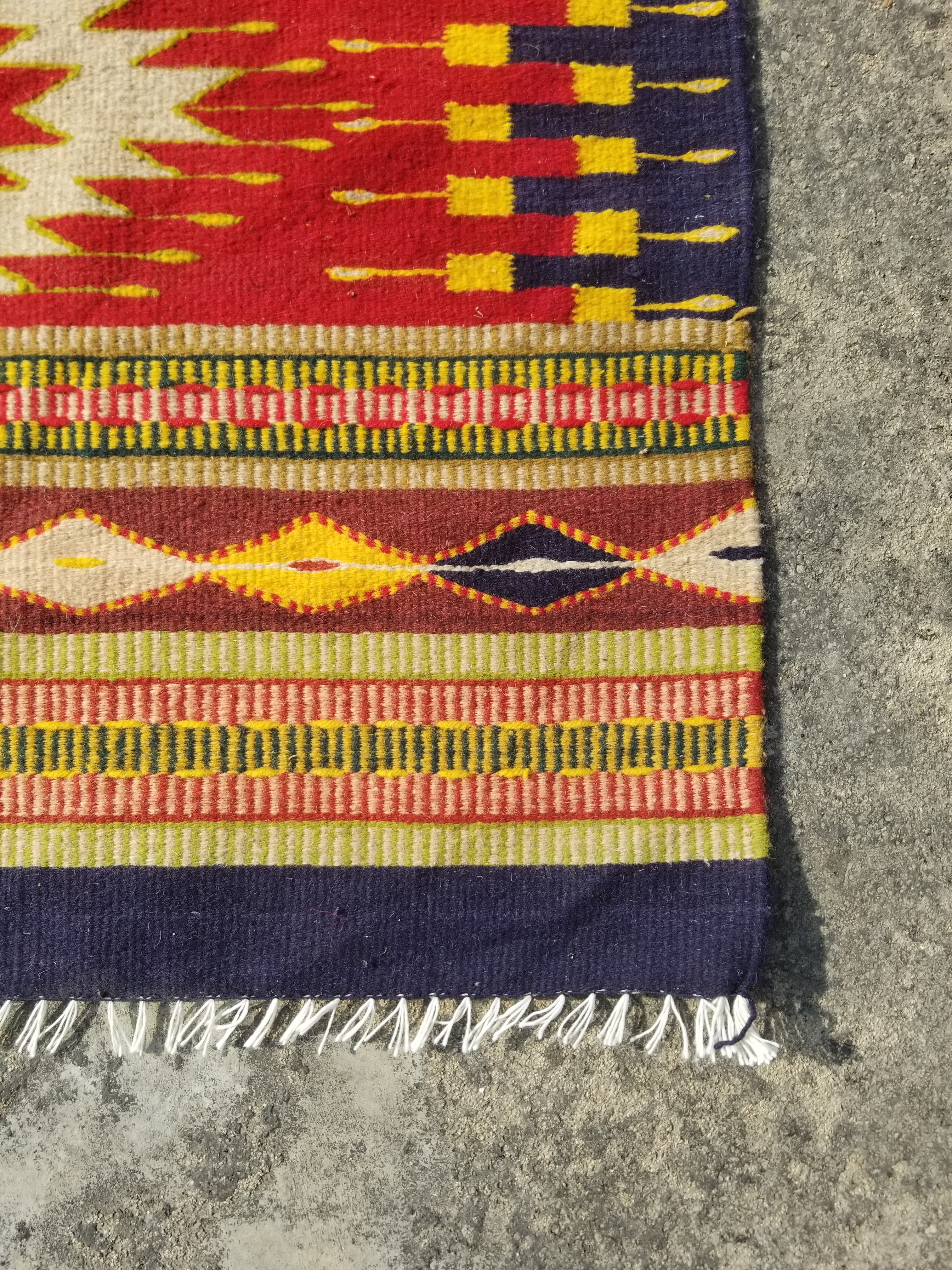 Vintage Traditional Handmade Mexican Wool Multicolor Kilim 193x124cm