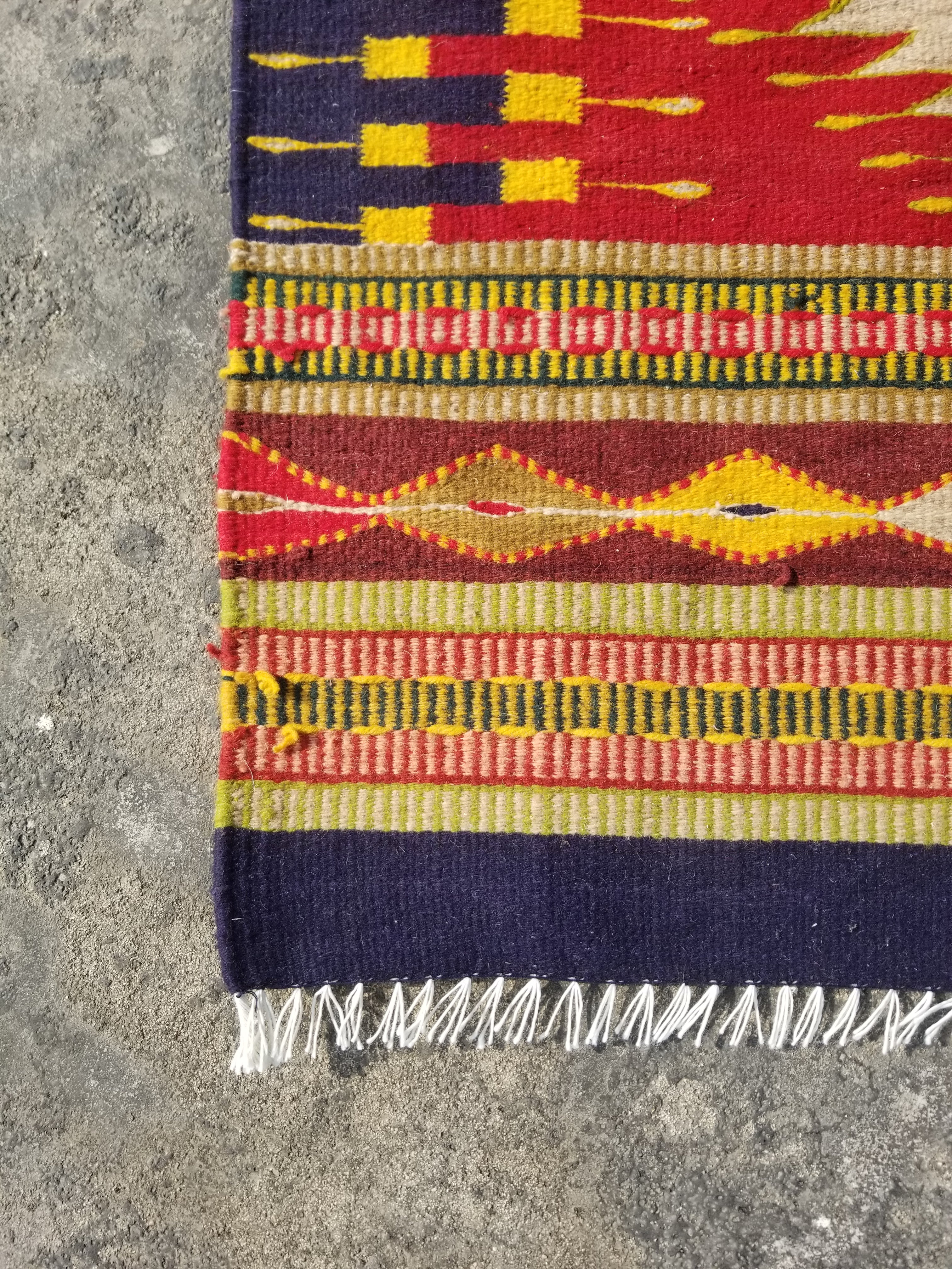 Vintage Traditional Handmade Mexican Wool Multicolor Kilim 193x124cm