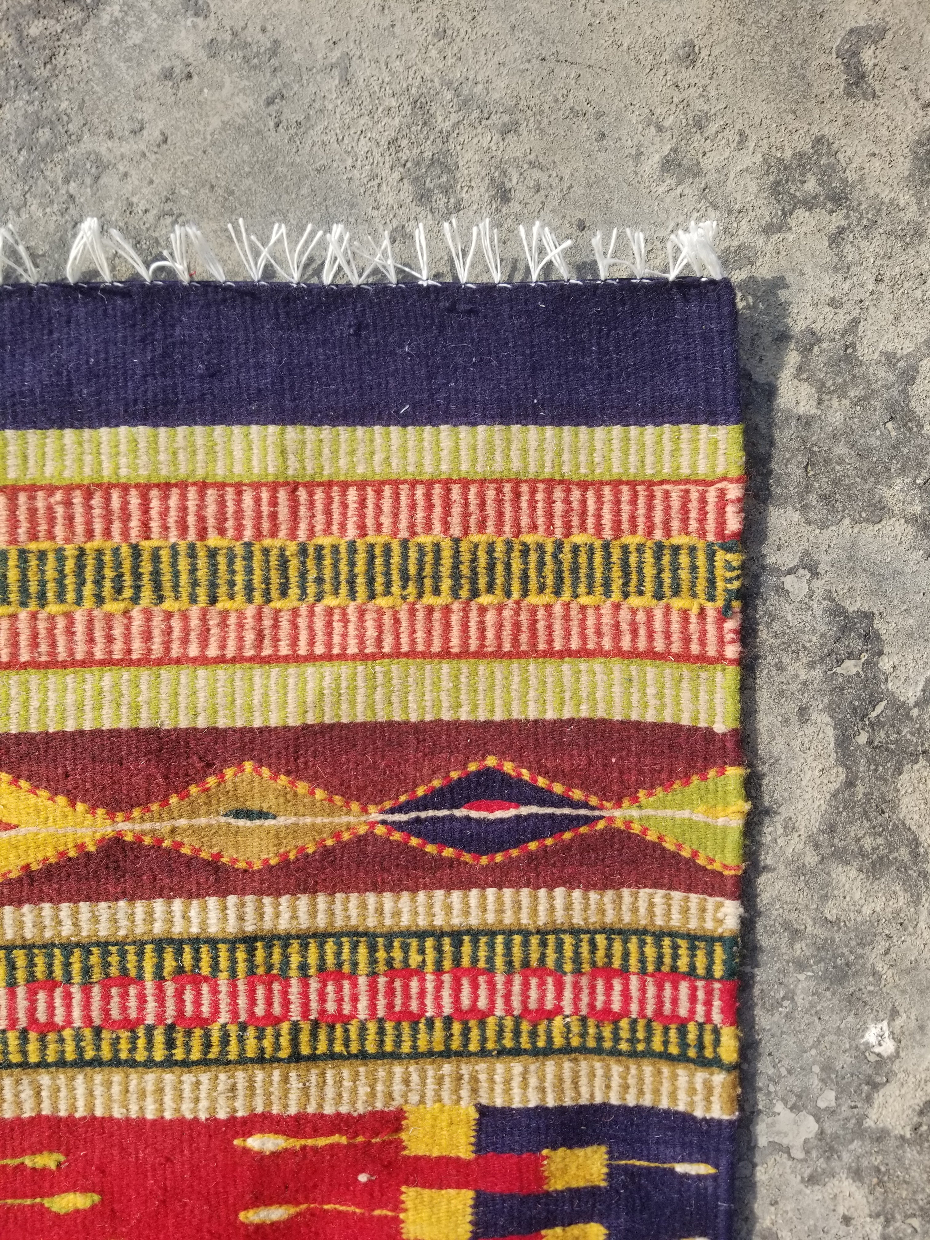 Vintage Traditional Handmade Mexican Wool Multicolor Kilim 193x124cm