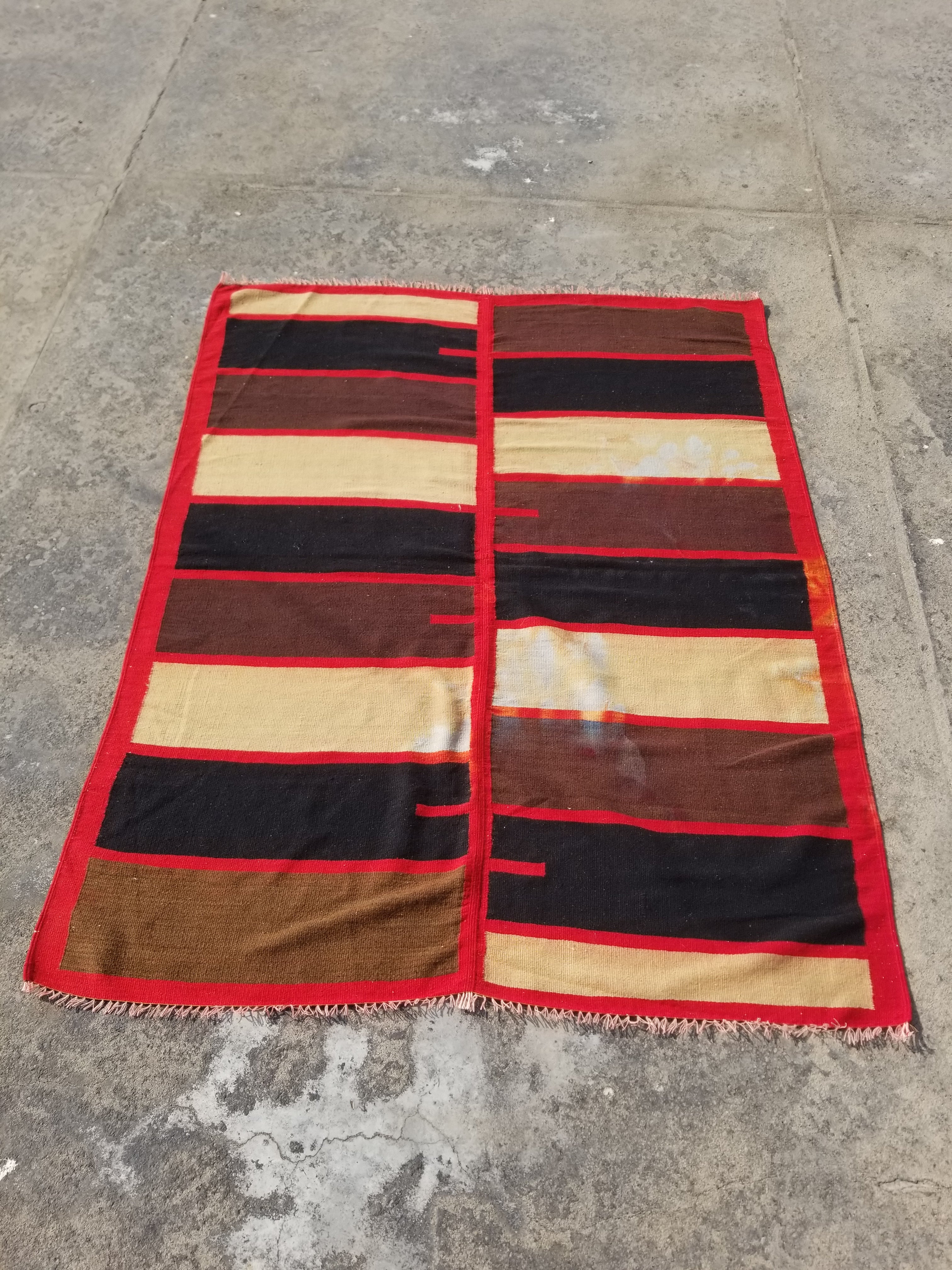 Distressed Vintage Traditional Handmade Geometric Wool Multicolor Kilim 193x149c