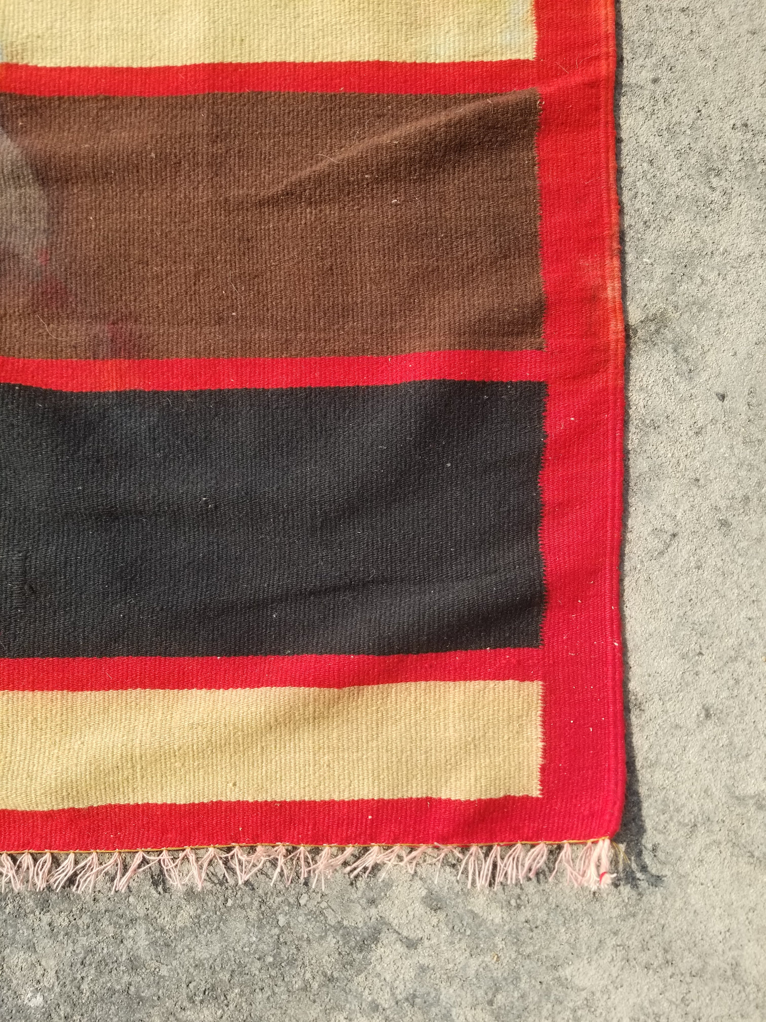 Distressed Vintage Traditional Handmade Geometric Wool Multicolor Kilim 193x149c