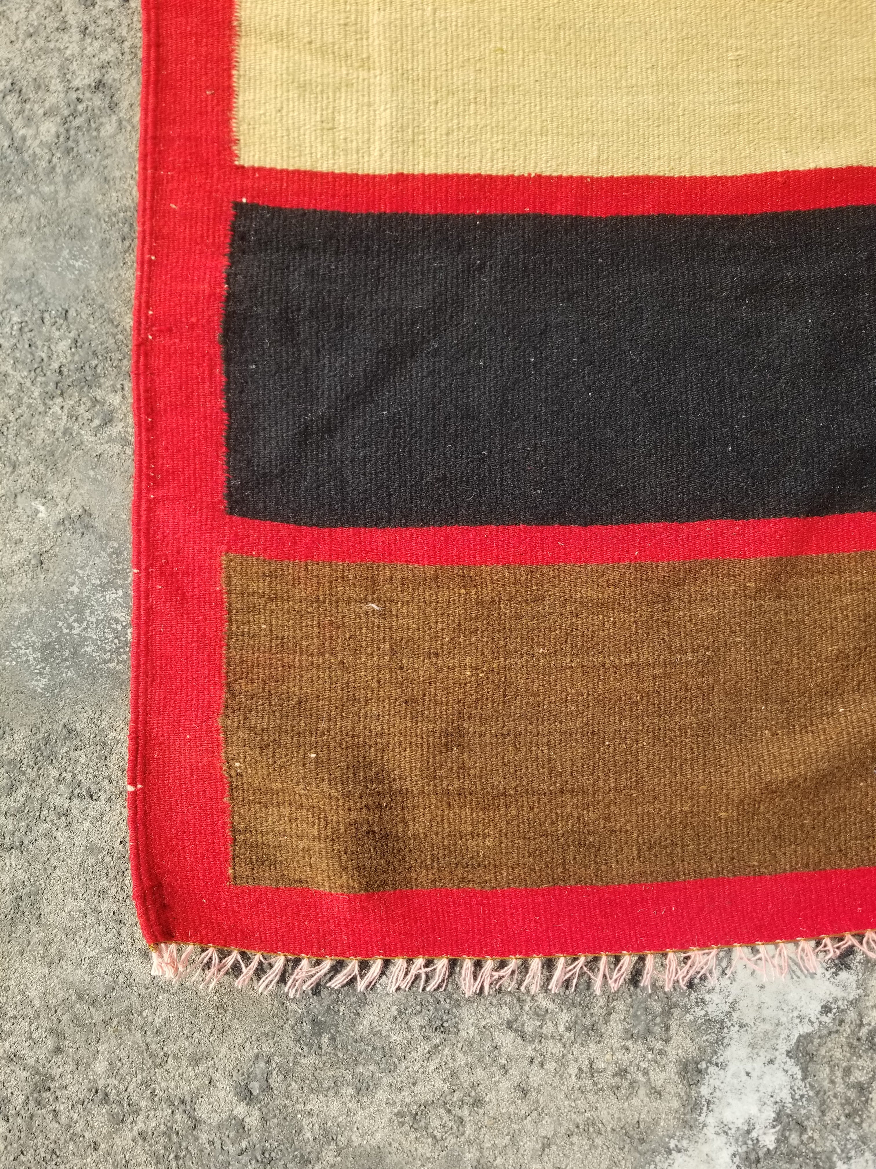 Distressed Vintage Traditional Handmade Geometric Wool Multicolor Kilim 193x149c