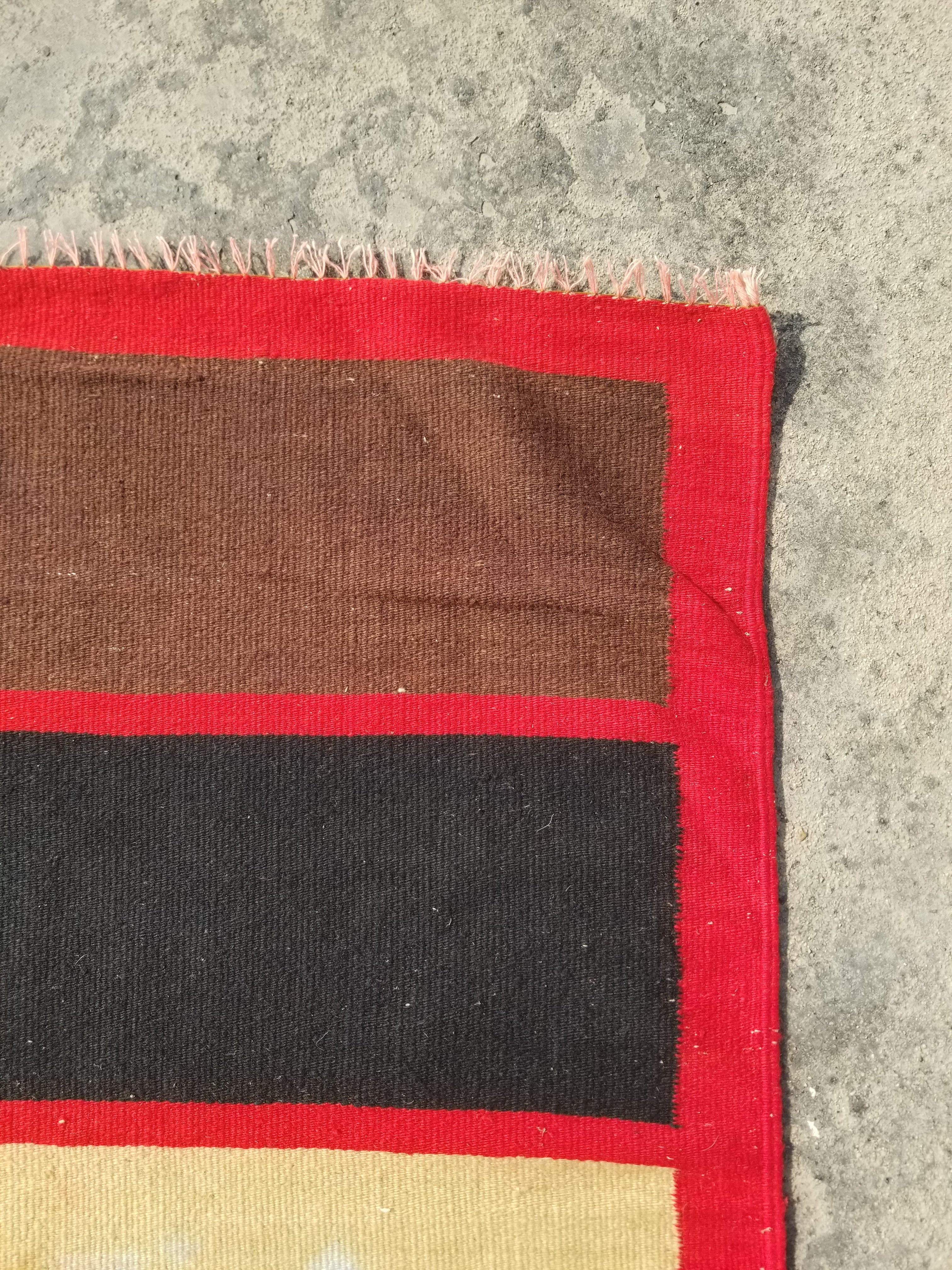 Distressed Vintage Traditional Handmade Geometric Wool Multicolor Kilim 193x149c