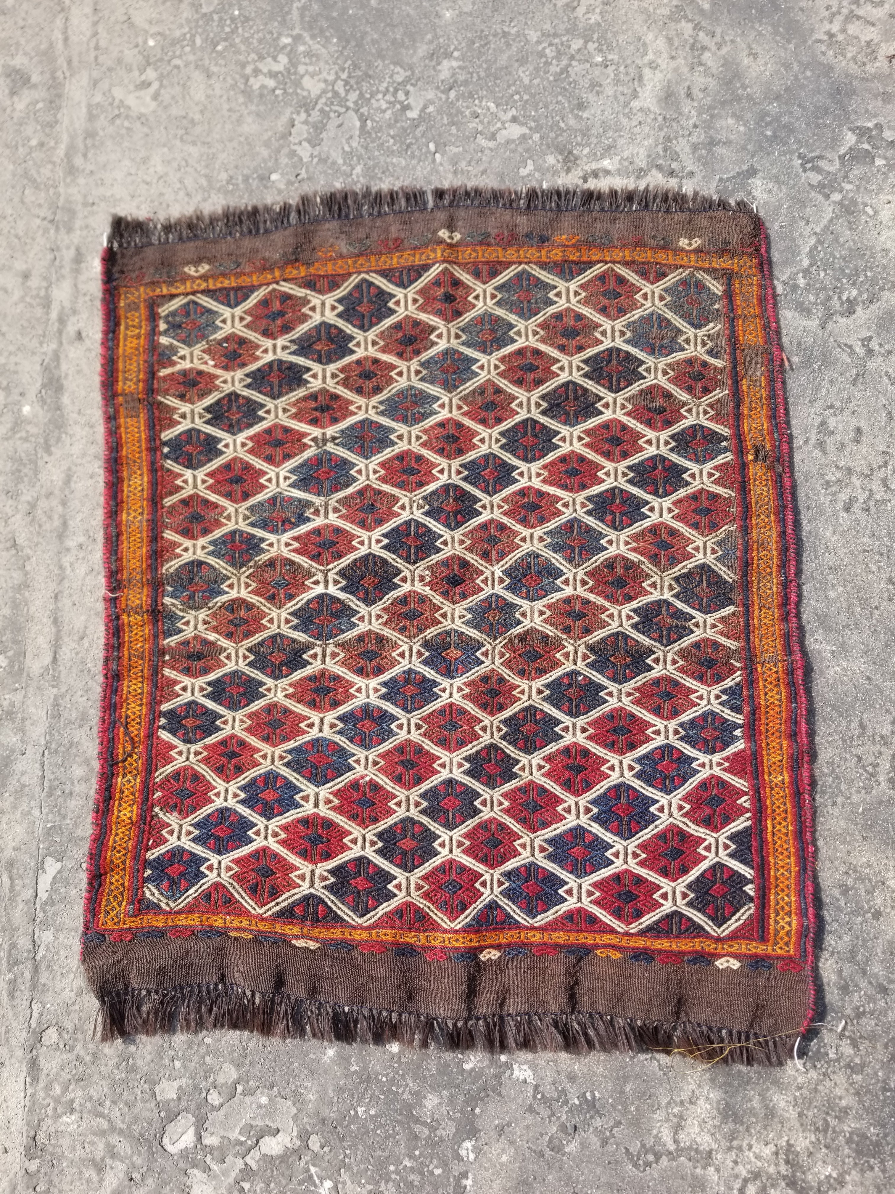 Antique Traditional Handmade Soumak Wool Multicolor Kilim 86x73cm