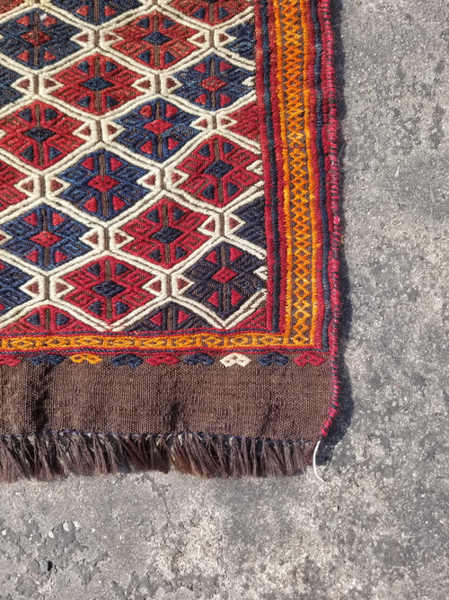 Antique Traditional Handmade Soumak Wool Multicolor Kilim 86x73cm