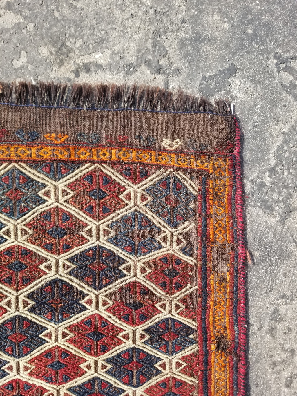 Antique Traditional Handmade Soumak Wool Multicolor Kilim 86x73cm