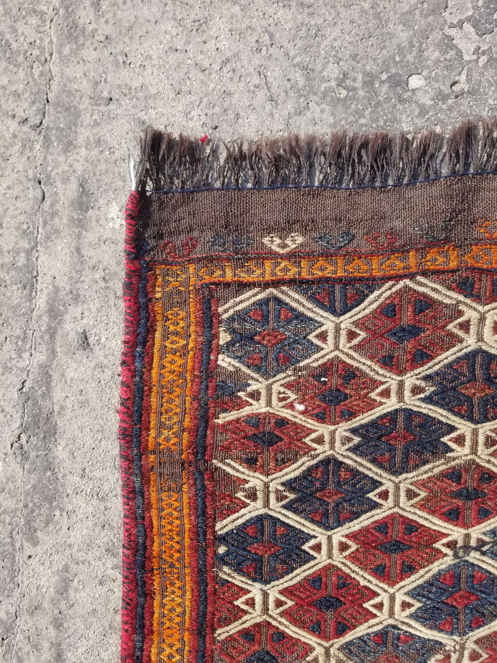 Antique Traditional Handmade Soumak Wool Multicolor Kilim 86x73cm