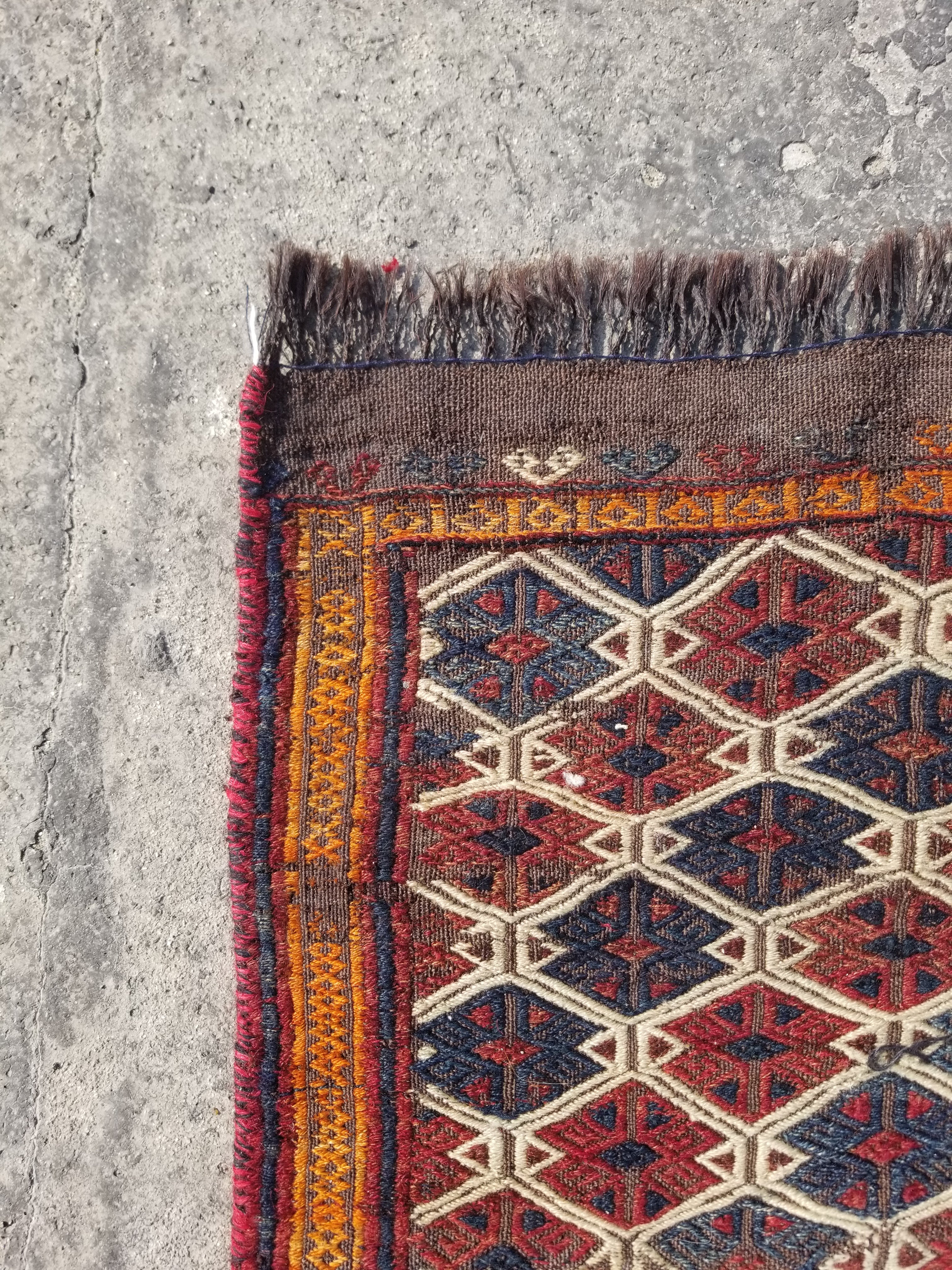 Antique Traditional Handmade Soumak Wool Multicolor Kilim 86x73cm