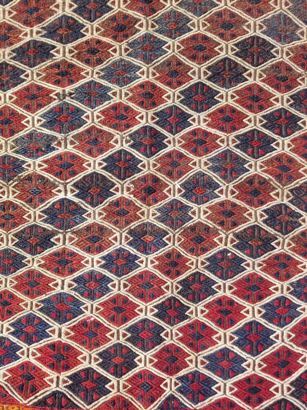 Antique Traditional Handmade Soumak Wool Multicolor Kilim 86x73cm