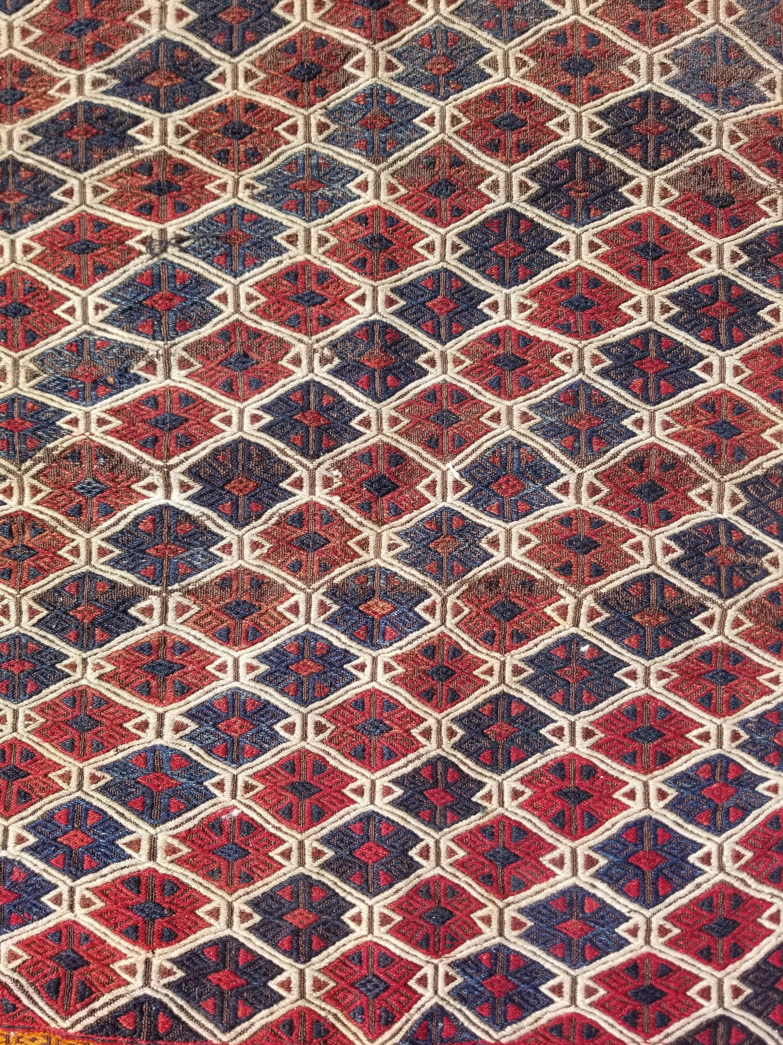 Antique Traditional Handmade Soumak Wool Multicolor Kilim 86x73cm