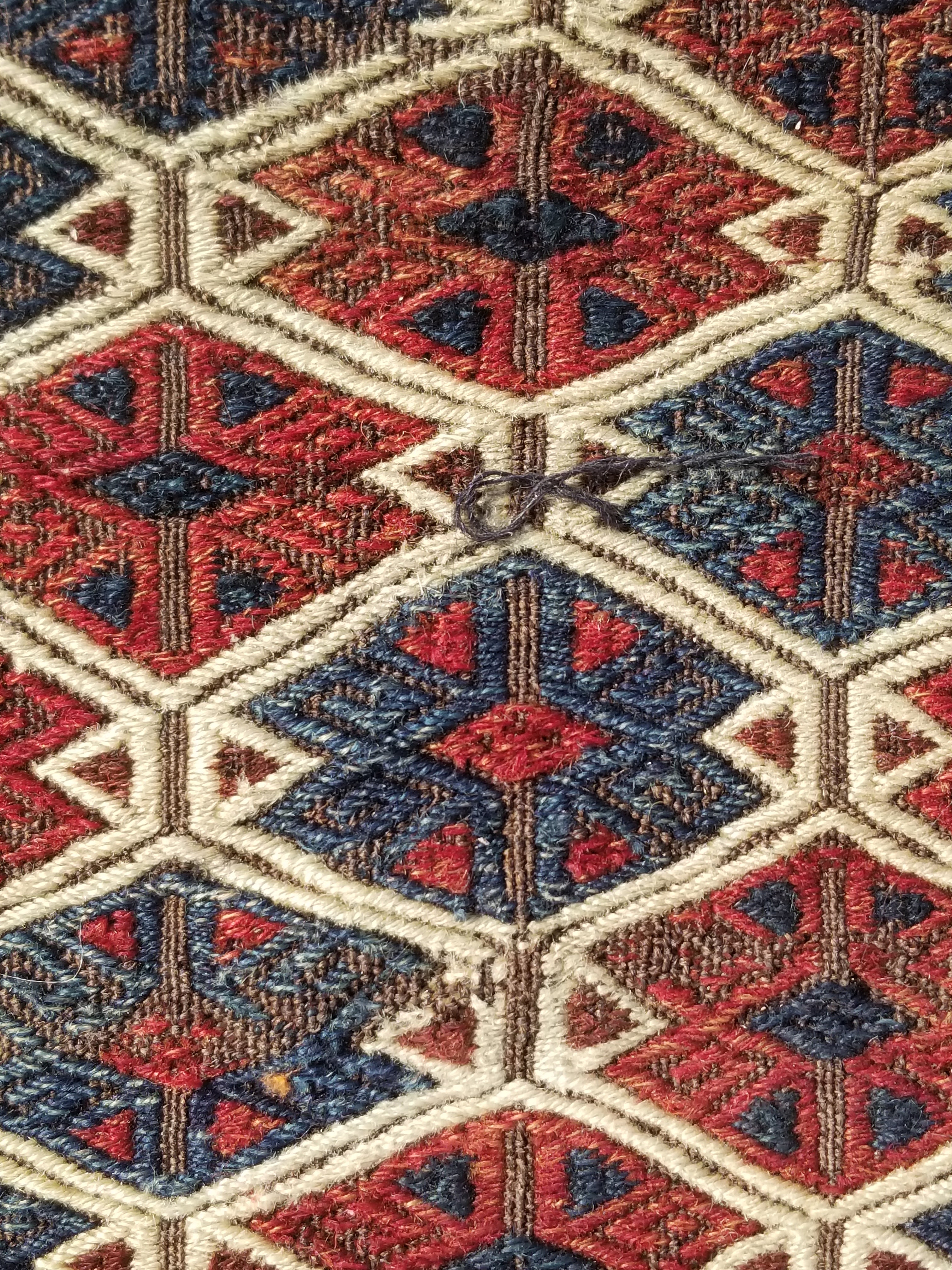 Antique Traditional Handmade Soumak Wool Multicolor Kilim 86x73cm
