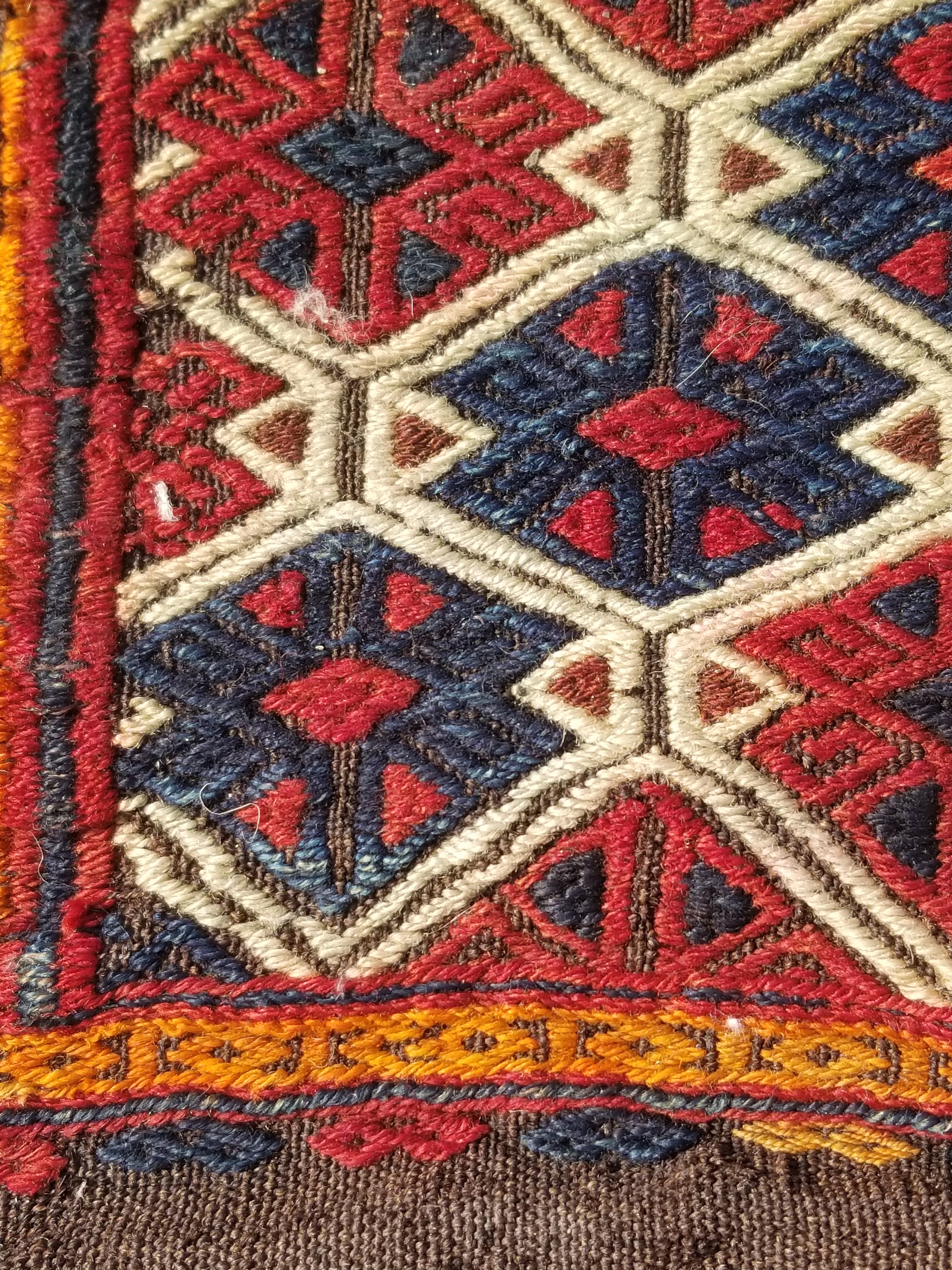 Antique Traditional Handmade Soumak Wool Multicolor Kilim 86x73cm