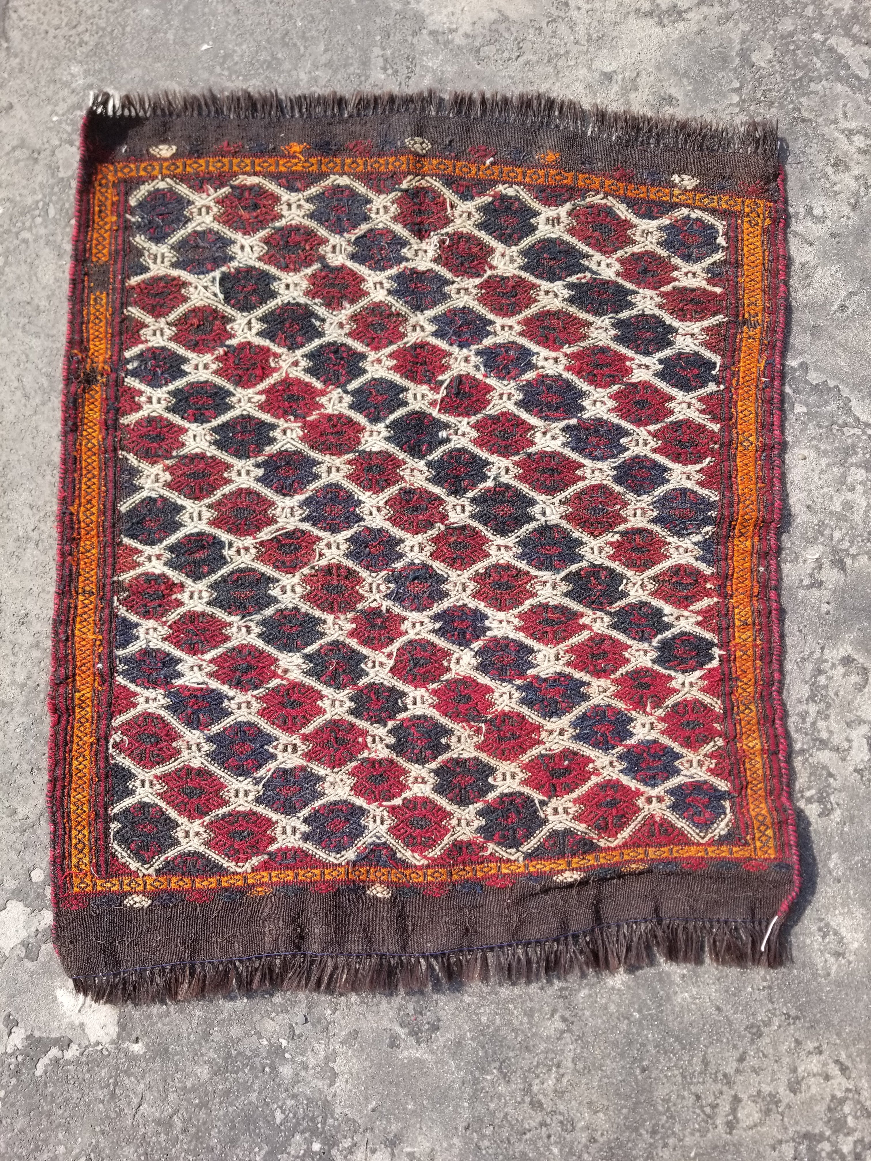 Antique Traditional Handmade Soumak Wool Multicolor Kilim 86x73cm