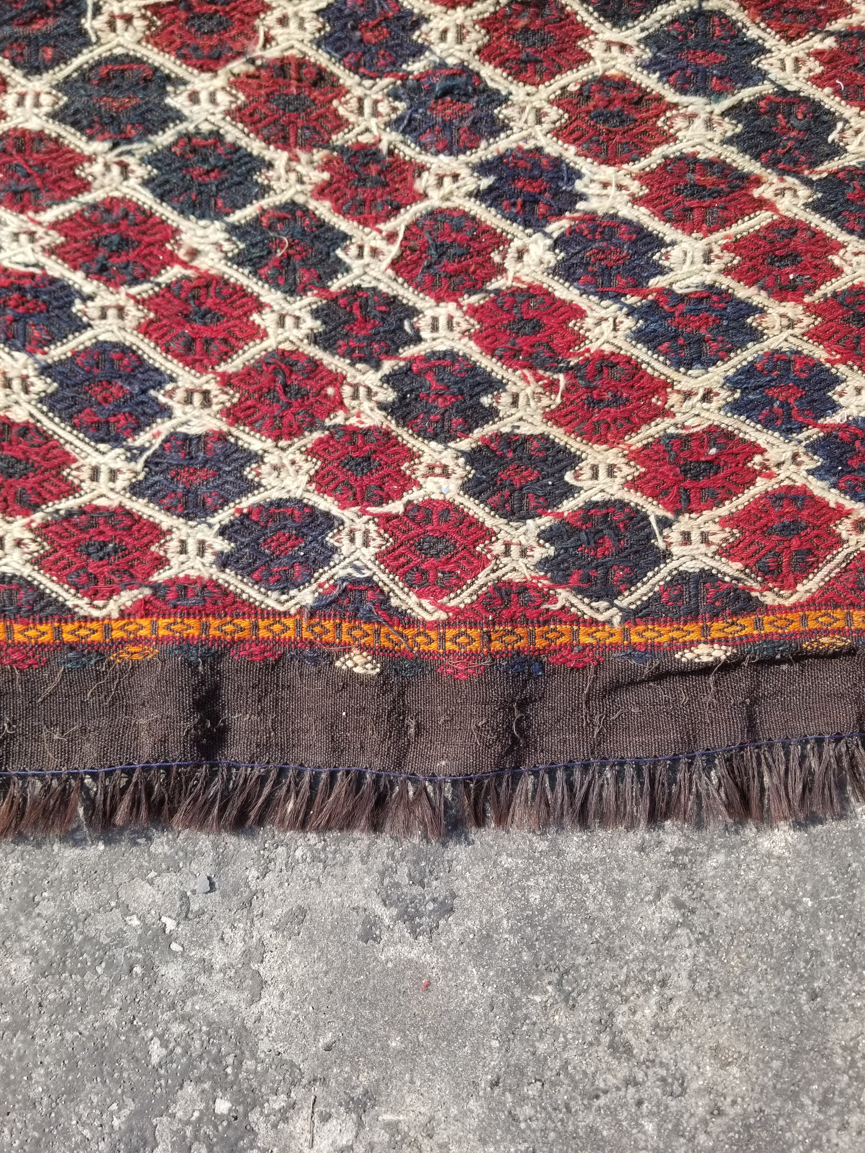 Antique Traditional Handmade Soumak Wool Multicolor Kilim 86x73cm
