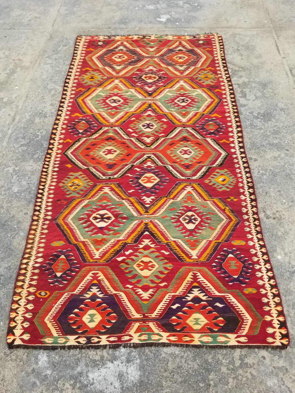 Antique Traditional Handmade Turkish Anatolian Wool Multicolor Kilim 266x134cm