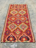 Antique Traditional Handmade Turkish Anatolian Wool Multicolor Kilim 266x134cm