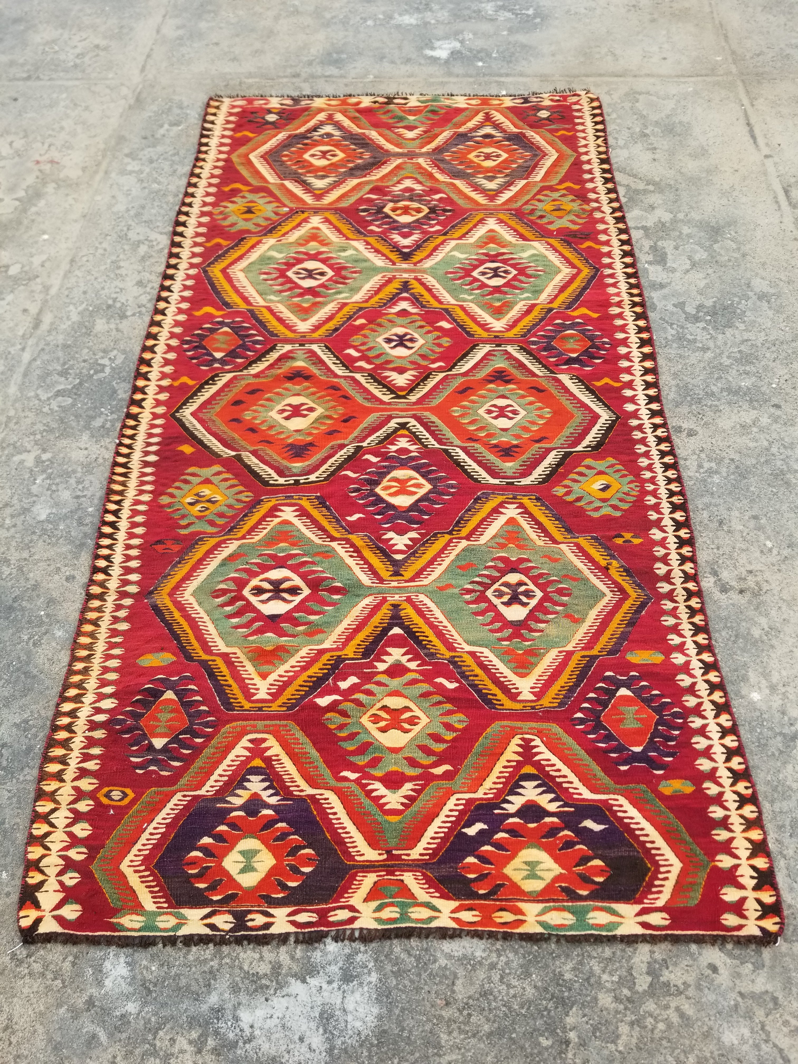 Antique Traditional Handmade Turkish Anatolian Wool Multicolor Kilim 266x134cm
