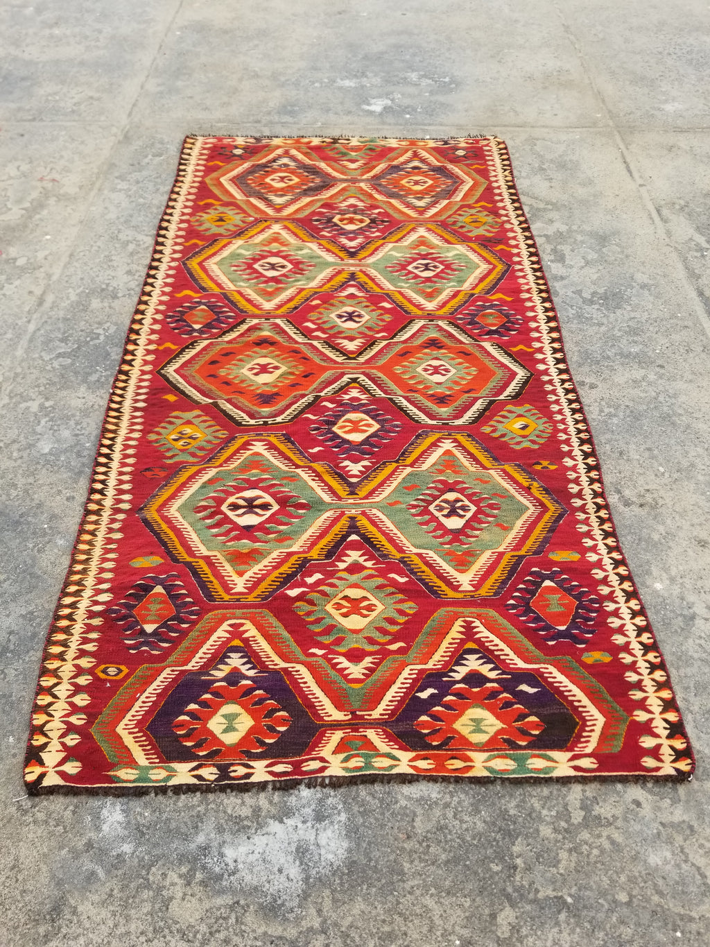 Antique Traditional Handmade Turkish Anatolian Wool Multicolor Kilim 266x134cm