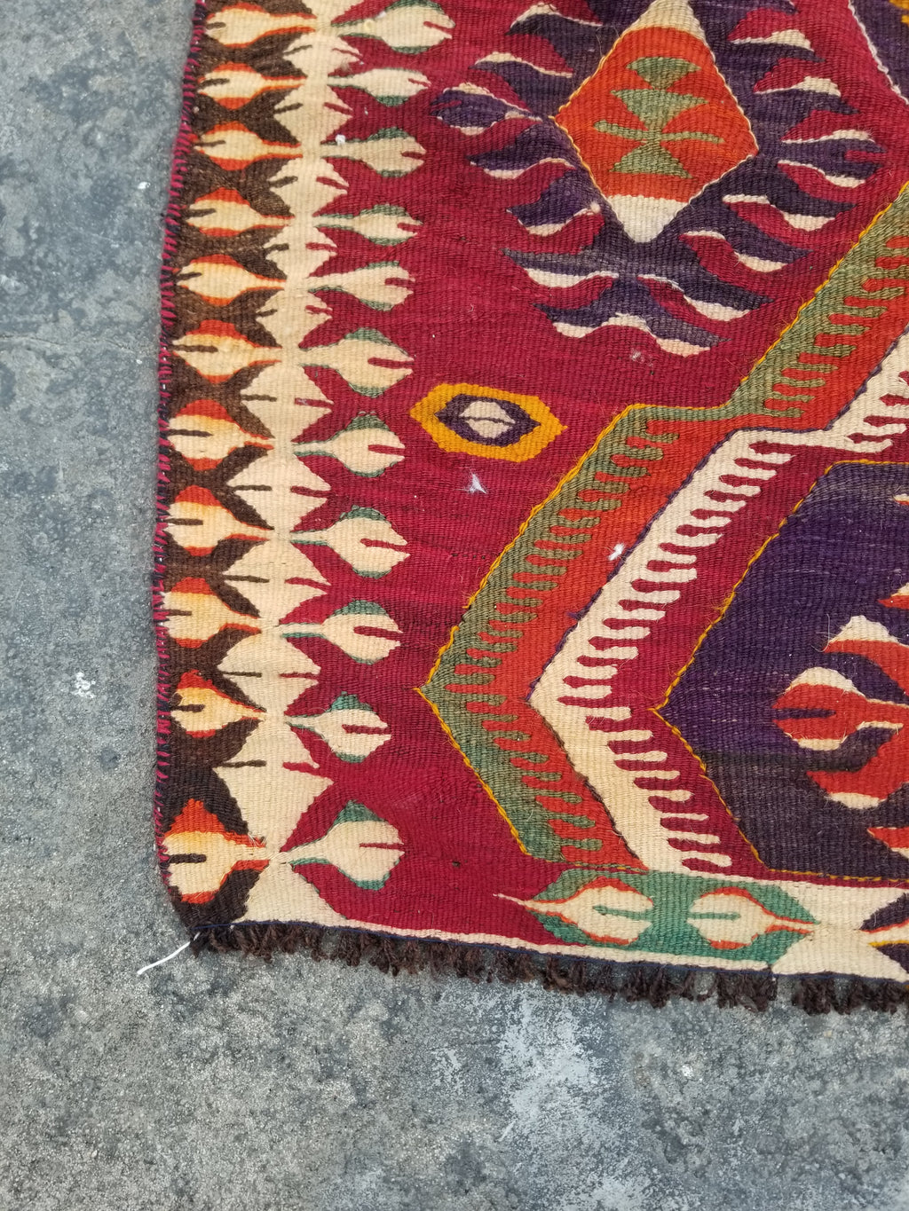 Antique Traditional Handmade Turkish Anatolian Wool Multicolor Kilim 266x134cm
