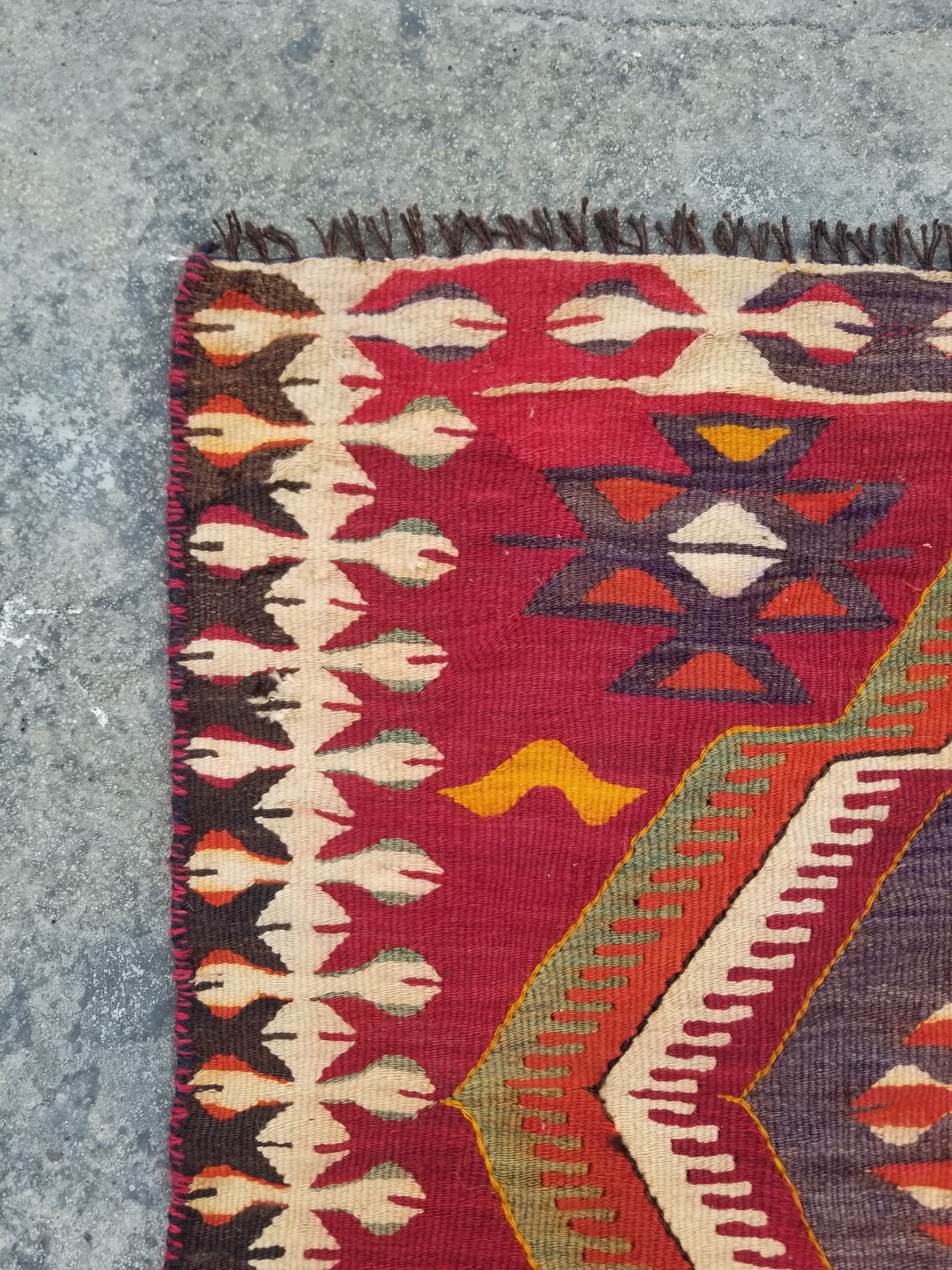 Antique Traditional Handmade Turkish Anatolian Wool Multicolor Kilim 266x134cm